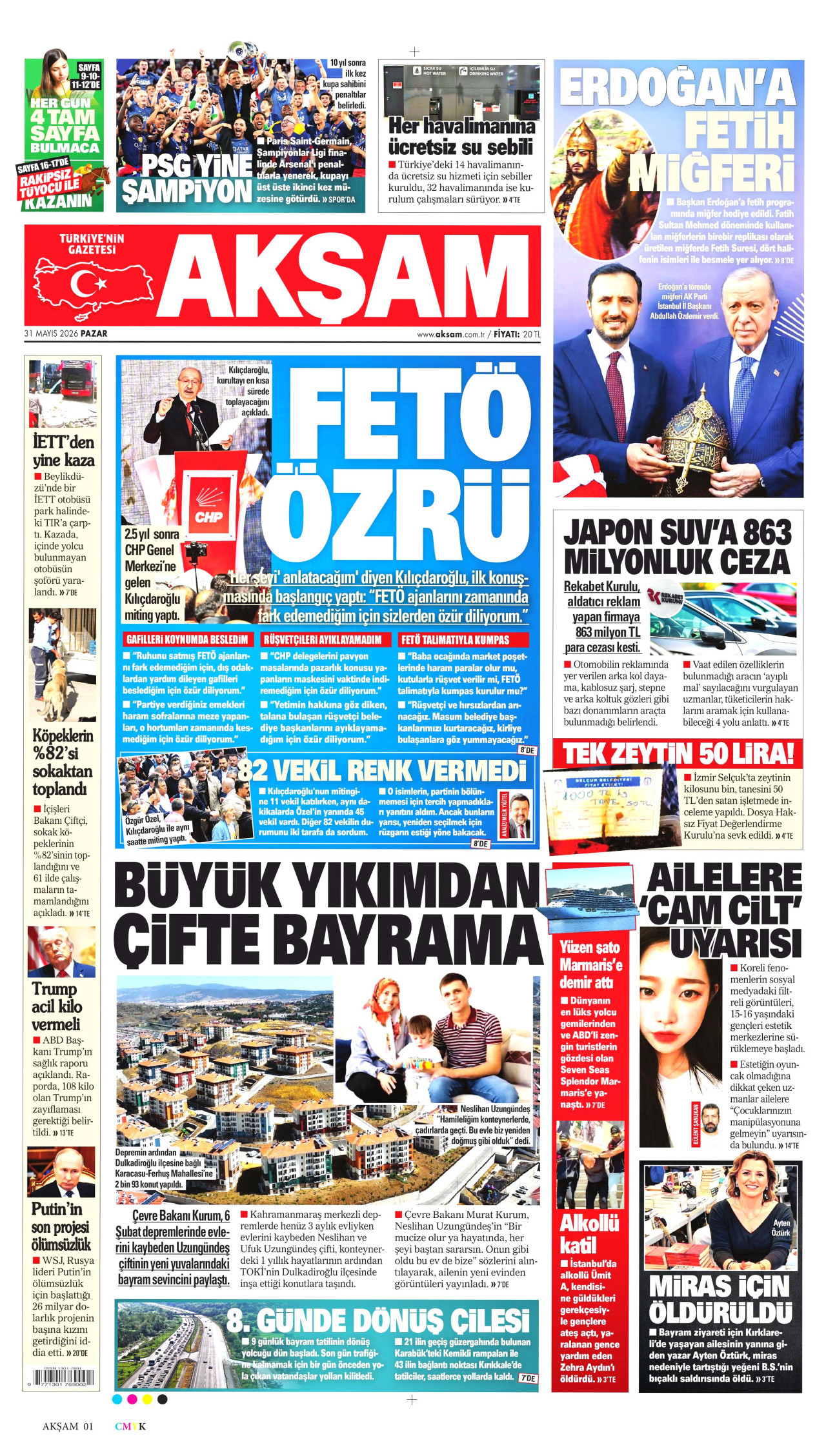 AKŞAM gazetesinin 31 Mayıs 2026 tarihli birinci sayfası