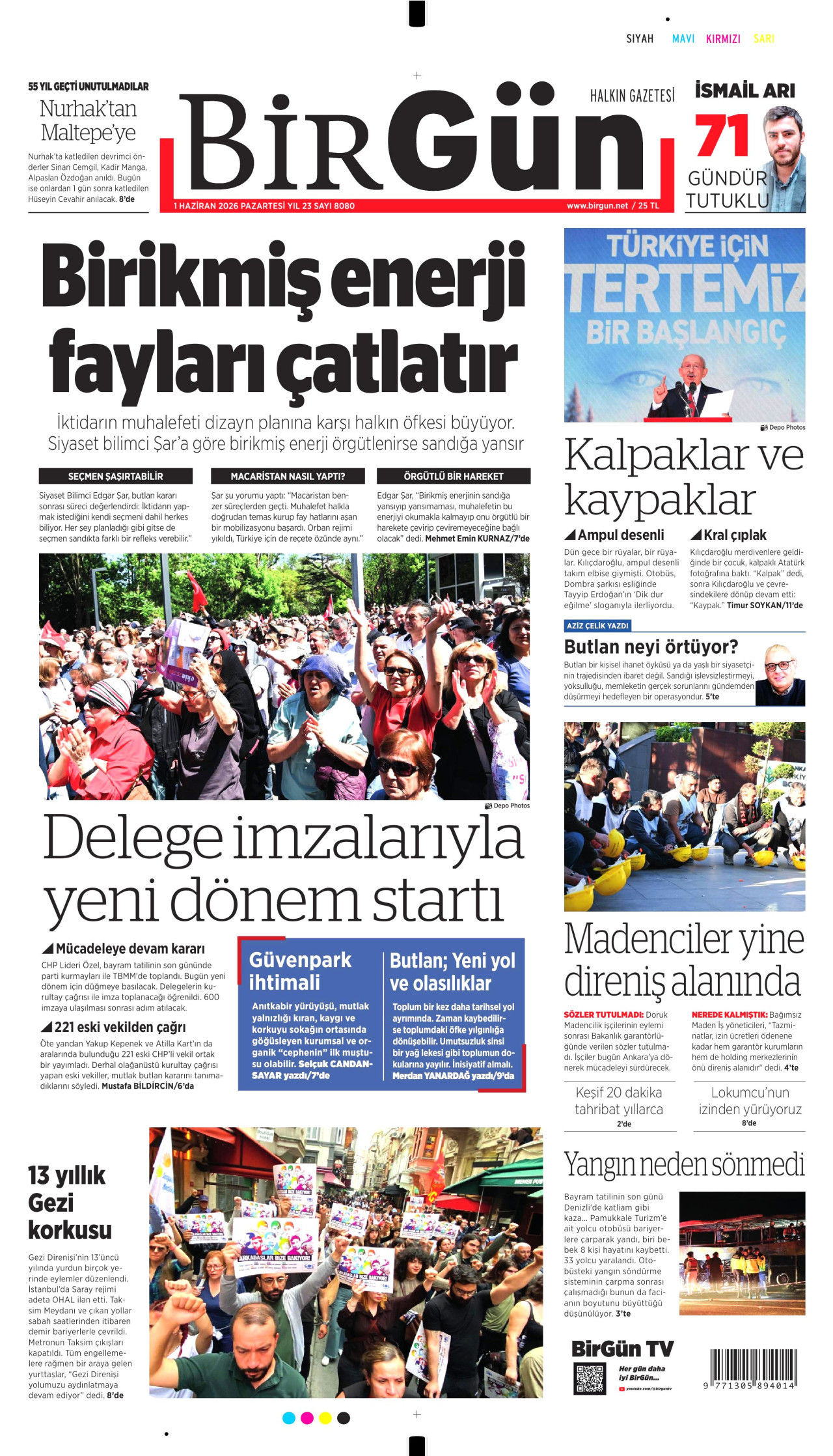BİRGÜN gazetesinin 1 Haziran 2026 tarihli birinci sayfası