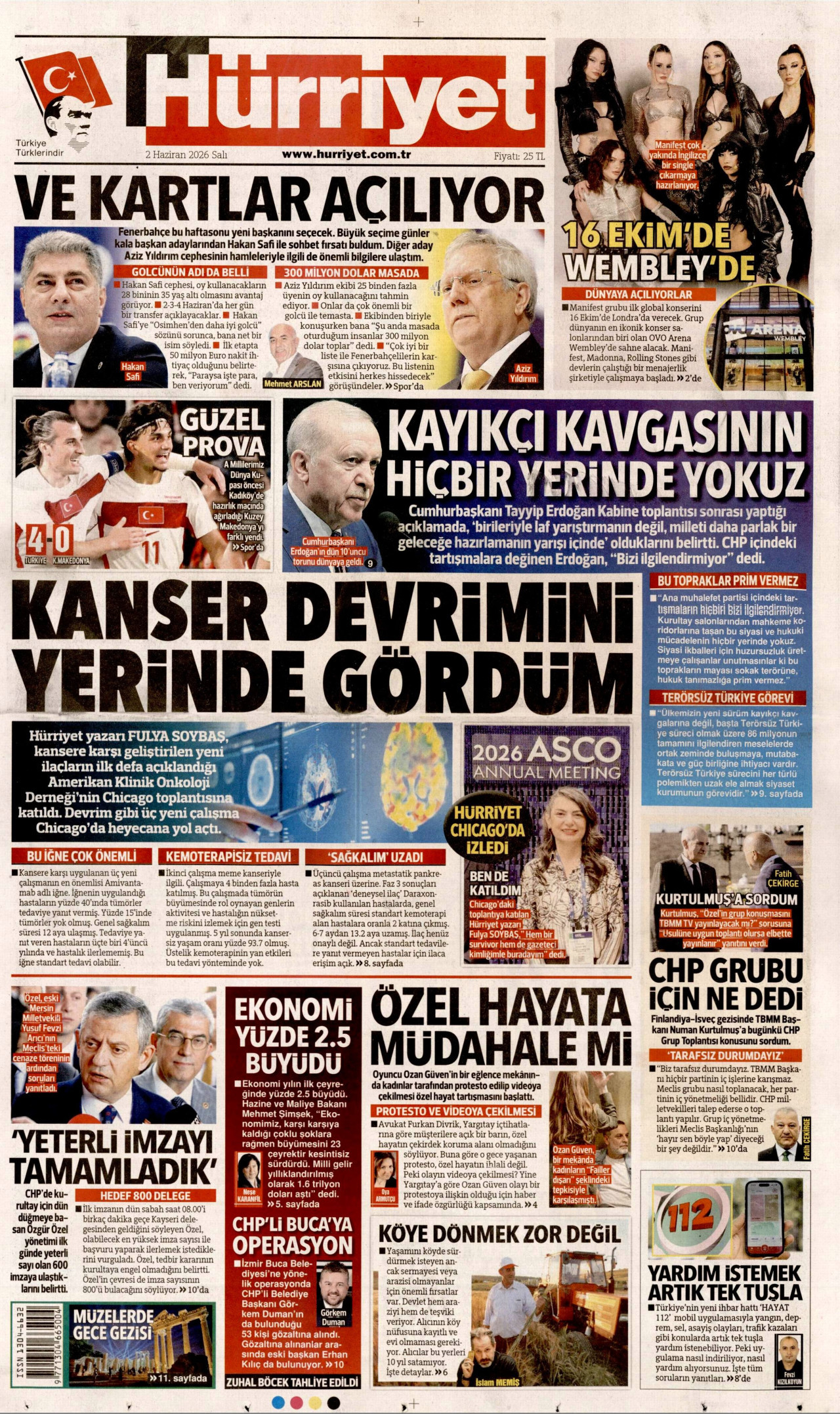 HÜRRİYET gazetesinin 2 Haziran 2026 tarihli birinci sayfası