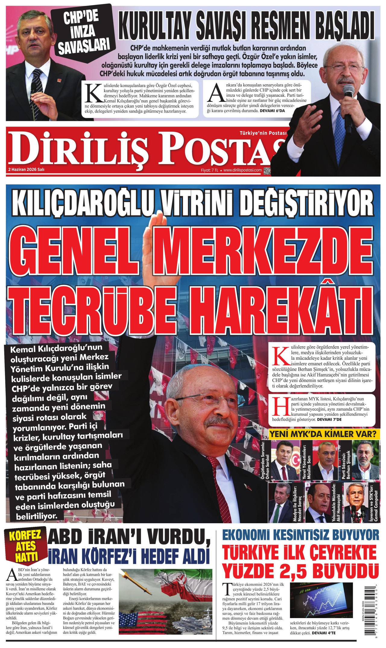 DİRİLİŞ POSTASI gazetesinin 2 Haziran 2026 tarihli birinci sayfası