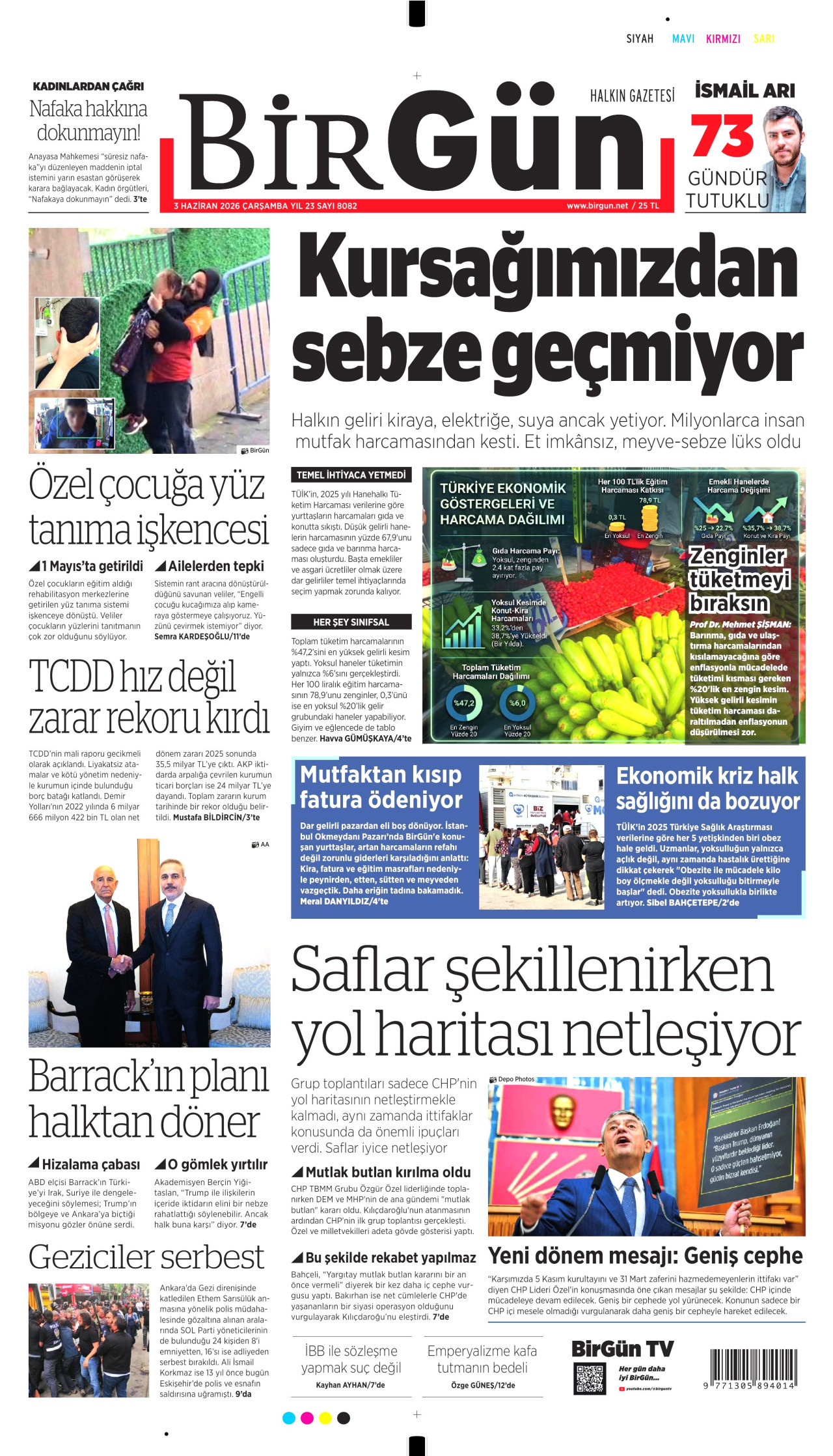 BİRGÜN gazetesinin 3 Haziran 2026 tarihli birinci sayfası