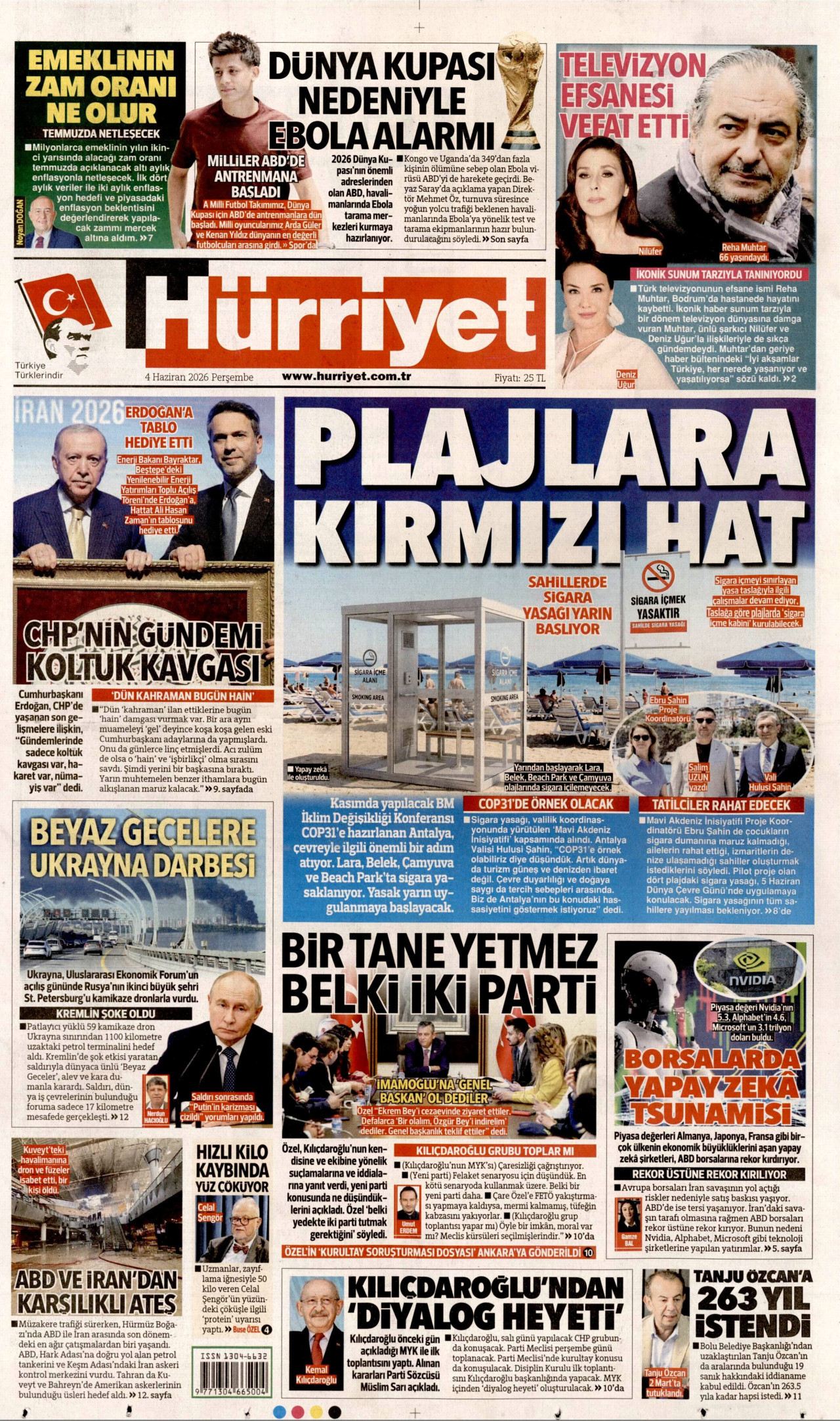 HÜRRİYET gazetesinin 4 Haziran 2026 tarihli birinci sayfası