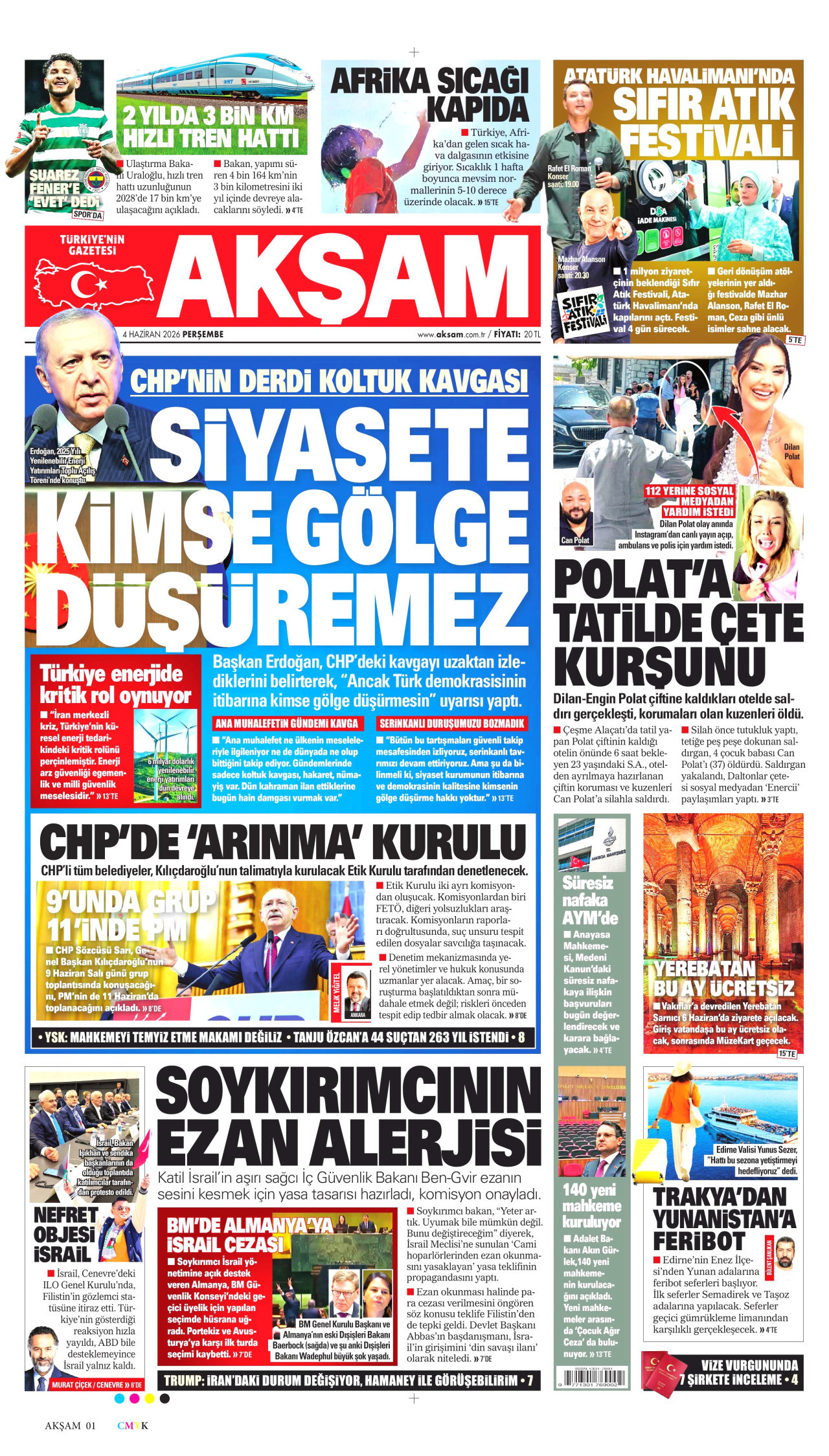 AKŞAM gazetesinin 4 Haziran 2026 tarihli birinci sayfası