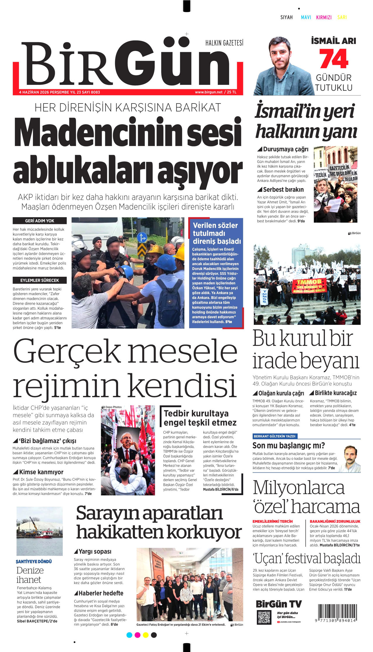 BİRGÜN gazetesinin 4 Haziran 2026 tarihli birinci sayfası