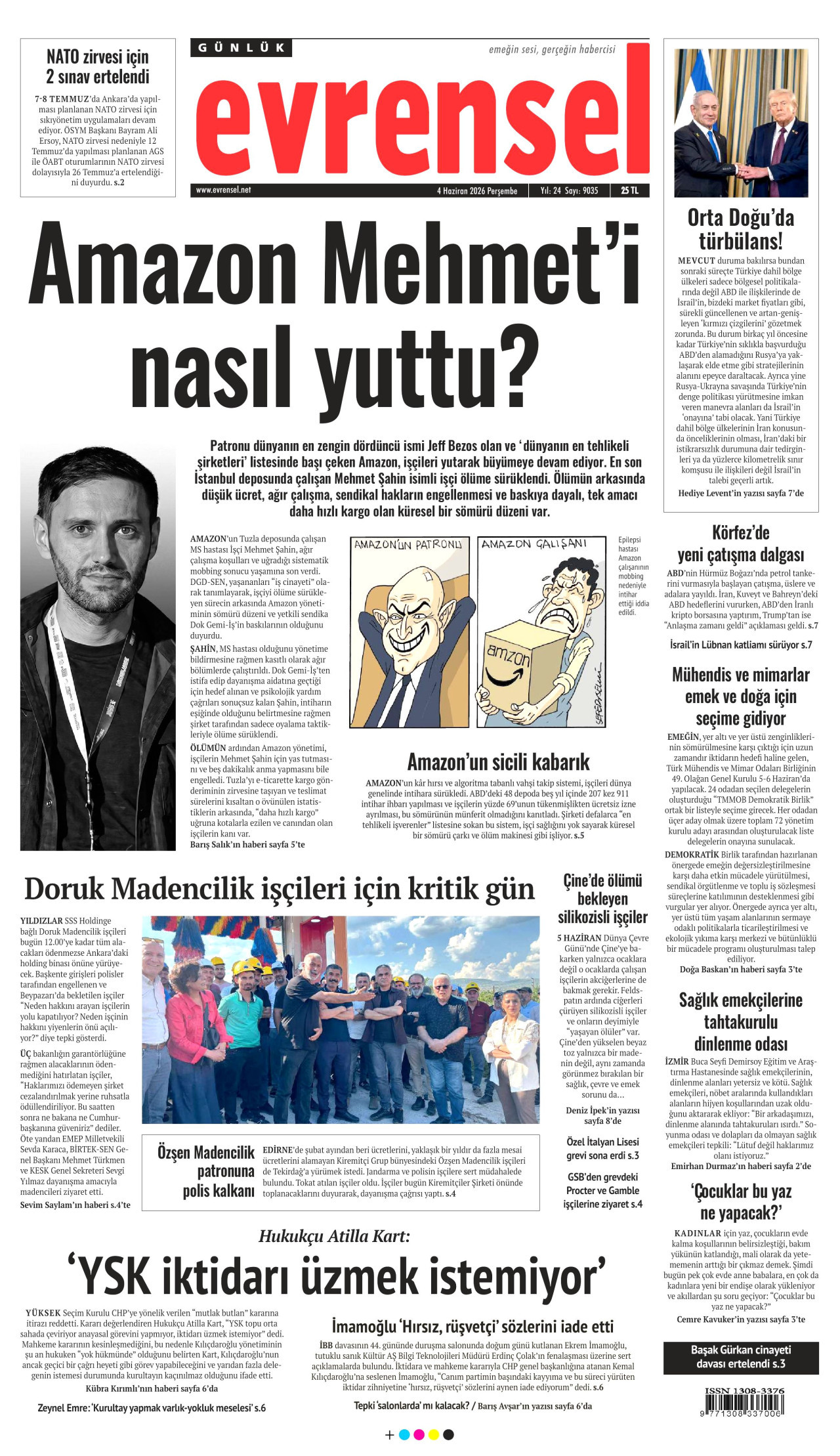 EVRENSEL gazetesinin 4 Haziran 2026 tarihli birinci sayfası