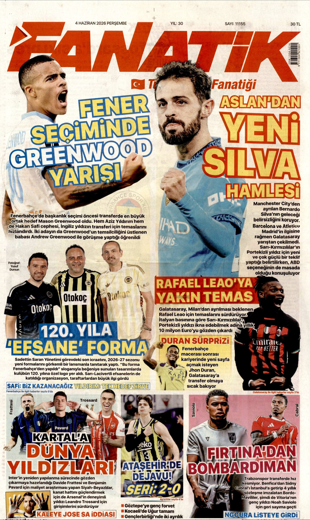 FANATİK gazetesinin 4 Haziran 2026 tarihli birinci sayfası