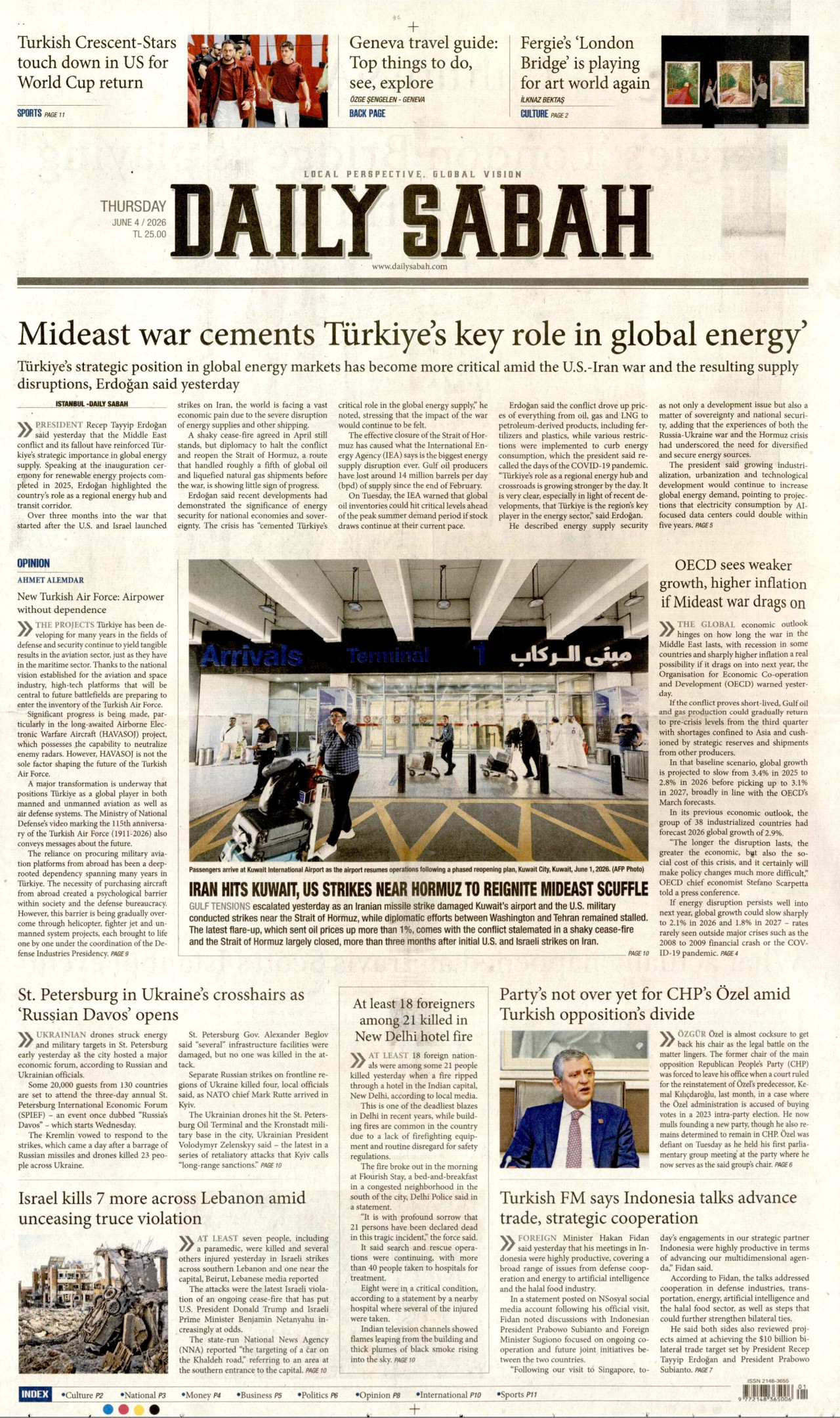 DAİLY SABAH gazetesinin 4 Haziran 2026 tarihli birinci sayfası