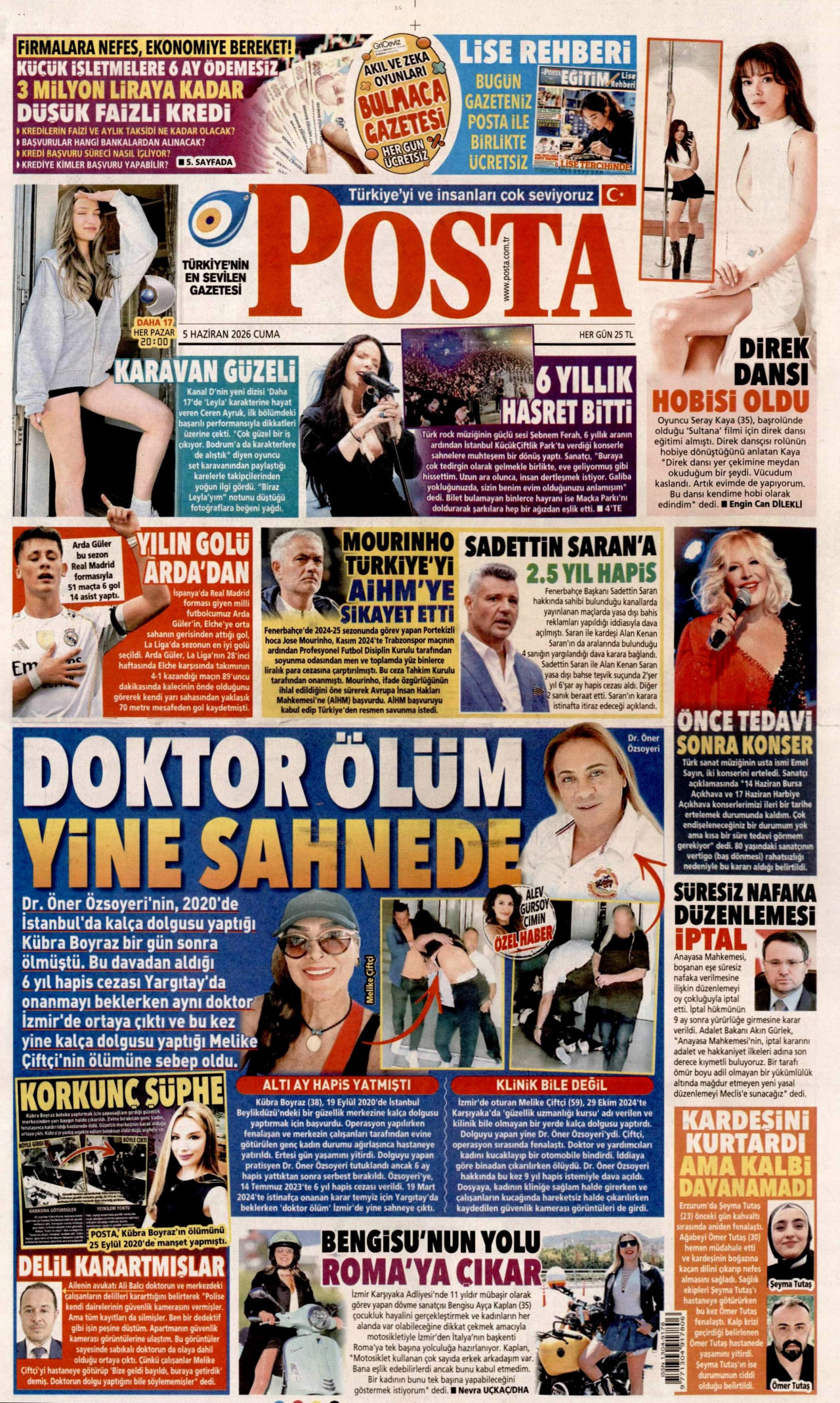 POSTA gazetesinin 5 Haziran 2026 tarihli birinci sayfası