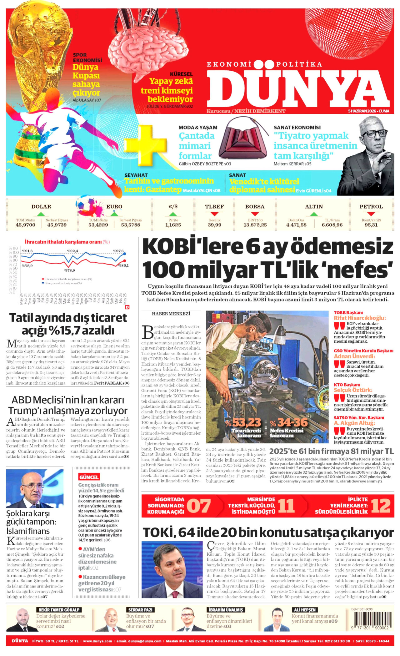 DÜNYA gazetesinin 5 Haziran 2026 tarihli birinci sayfası