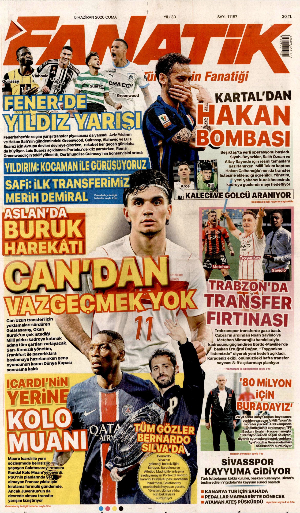 FANATİK gazetesinin 5 Haziran 2026 tarihli birinci sayfası