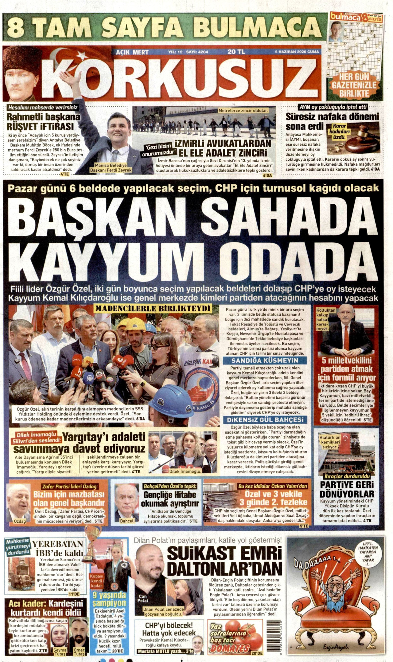 KORKUSUZ gazetesinin 5 Haziran 2026 tarihli birinci sayfası