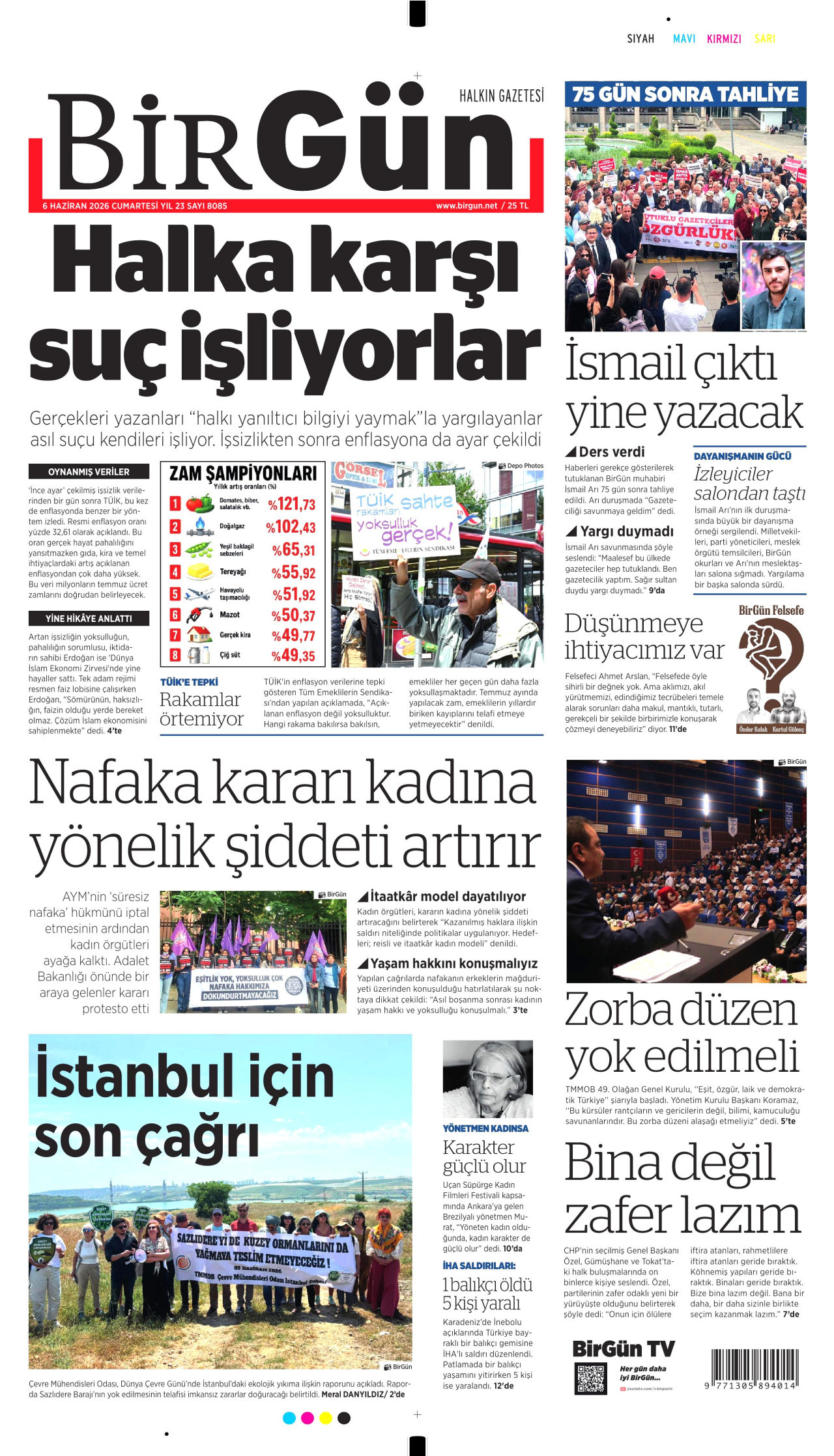 BİRGÜN gazetesinin 6 Haziran 2026 tarihli birinci sayfası