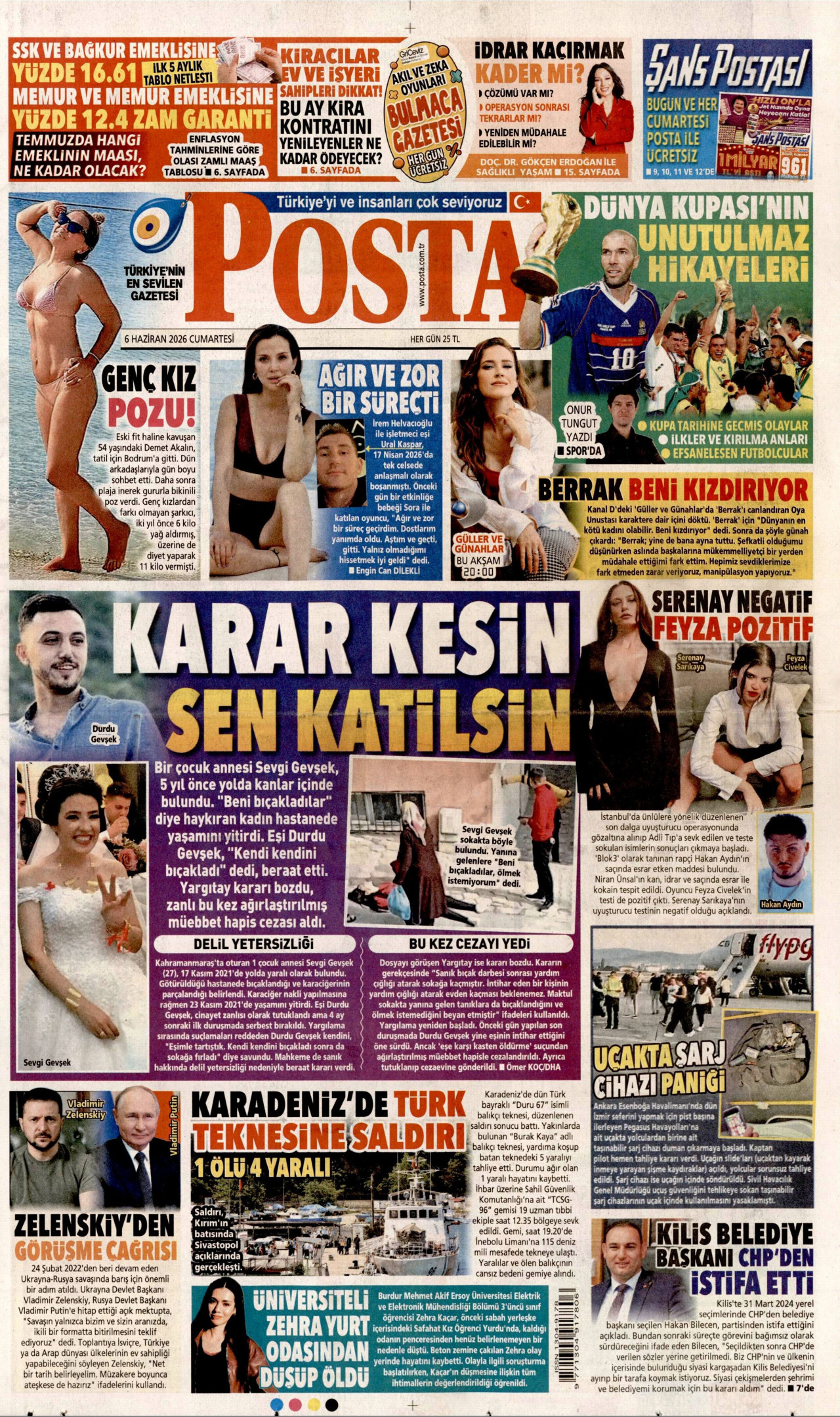 POSTA gazetesinin 6 Haziran 2026 tarihli birinci sayfası