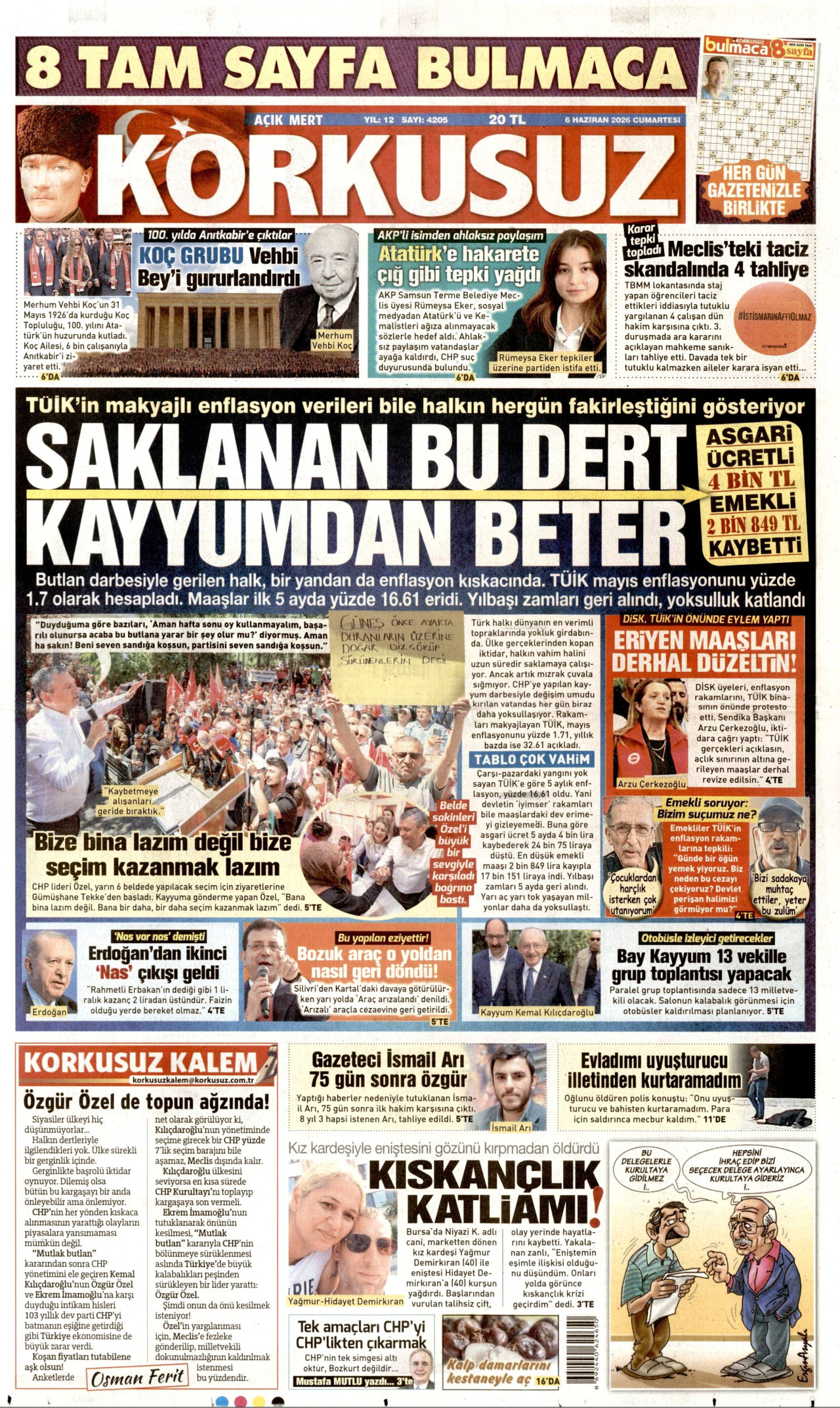 KORKUSUZ gazetesinin 6 Haziran 2026 tarihli birinci sayfası