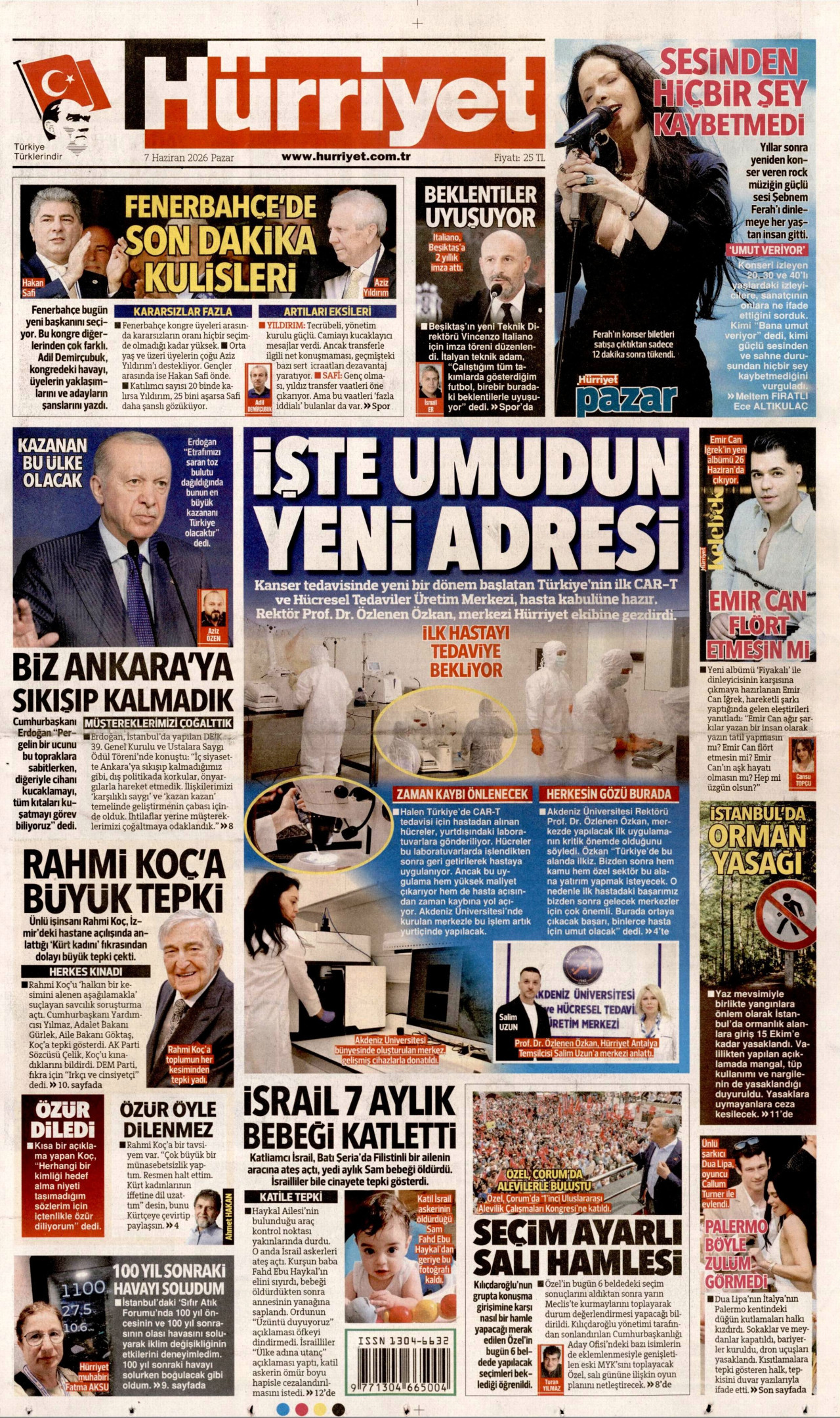 HÜRRİYET gazetesinin 7 Haziran 2026 tarihli birinci sayfası