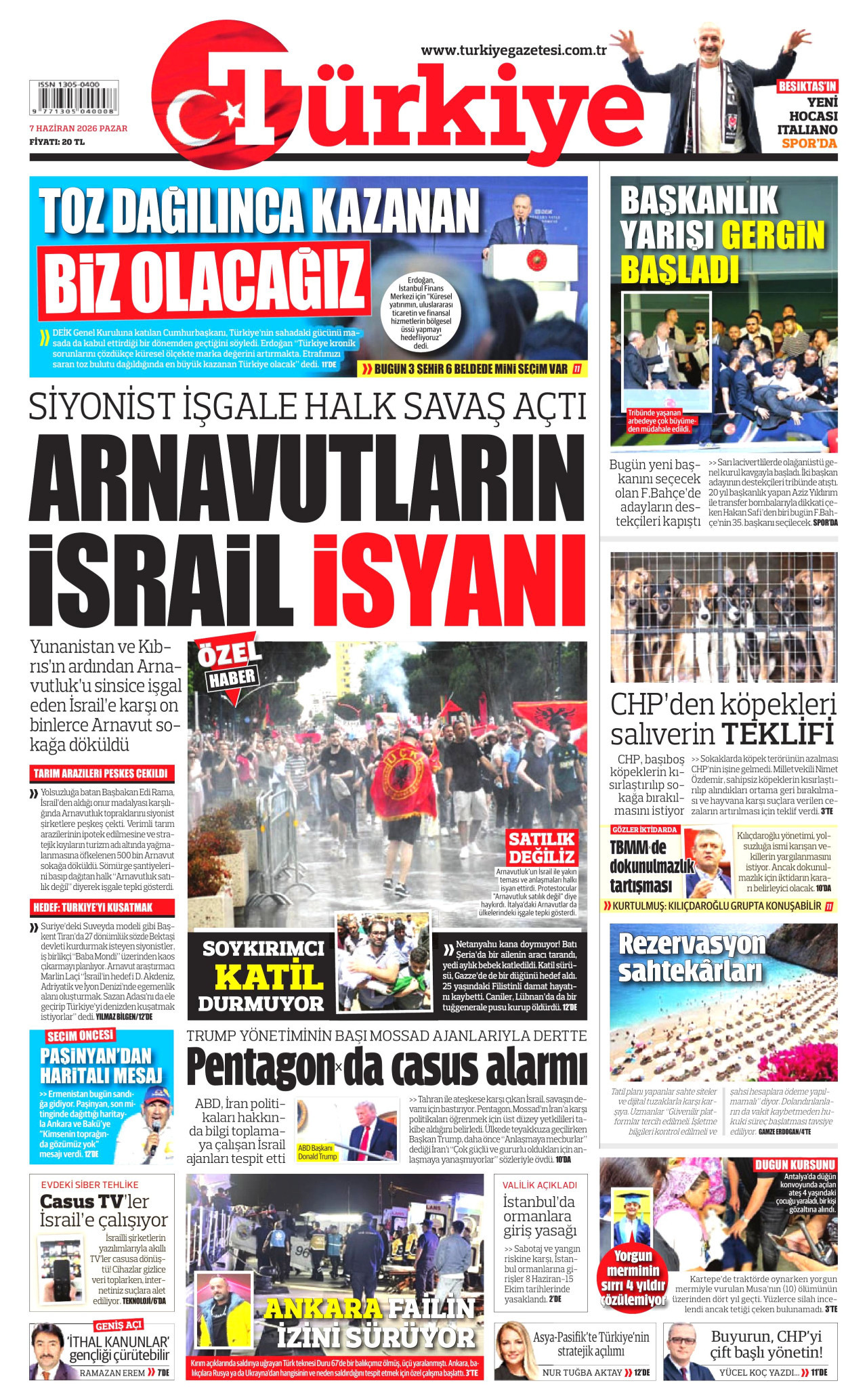TÜRKİYE GAZETESİ gazetesinin 7 Haziran 2026 tarihli birinci sayfası