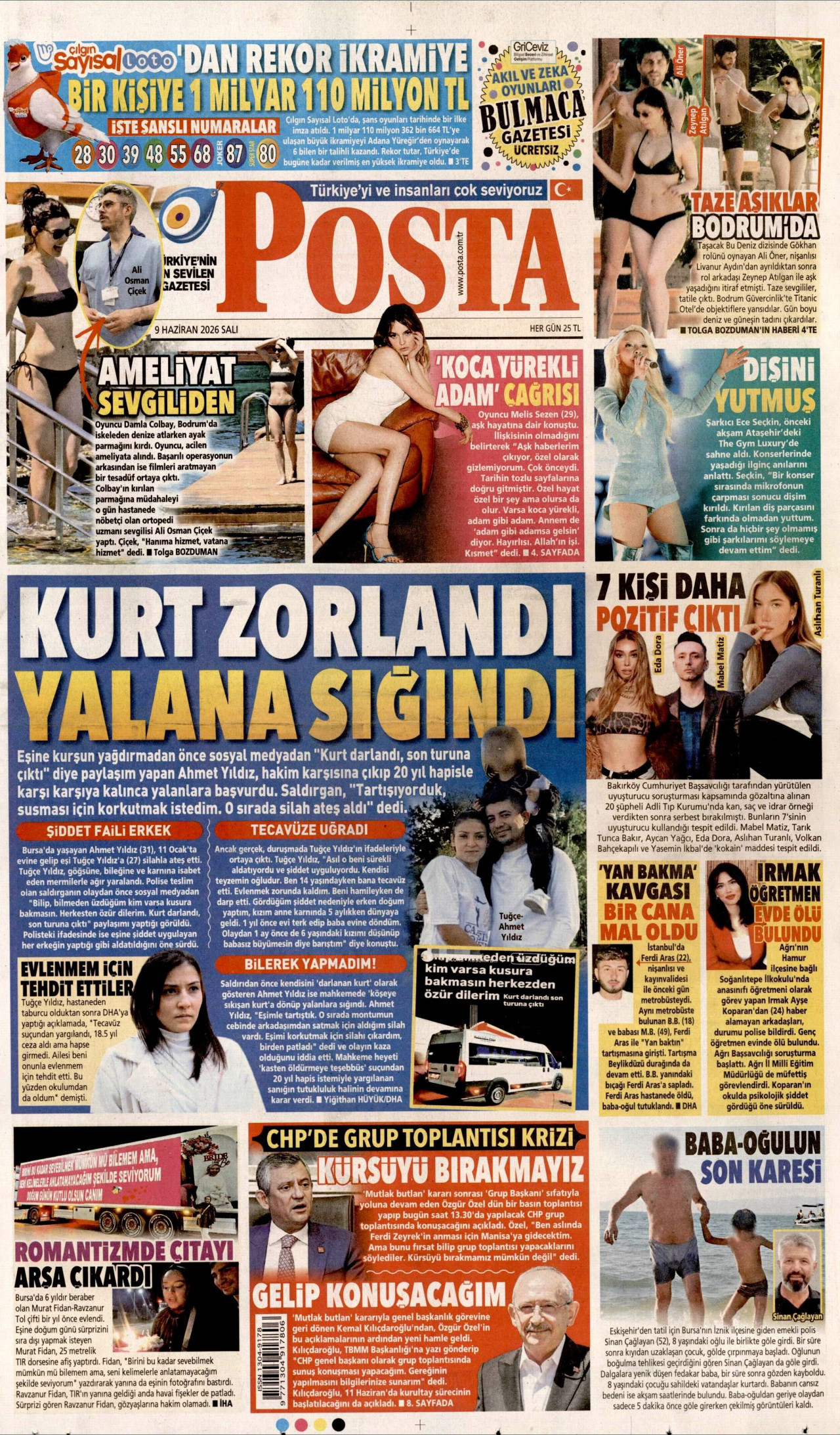 POSTA gazetesinin 9 Haziran 2026 tarihli birinci sayfası