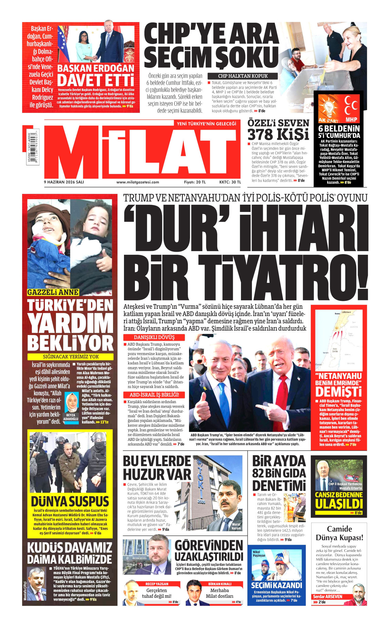 MİLAT gazetesinin 9 Haziran 2026 tarihli birinci sayfası