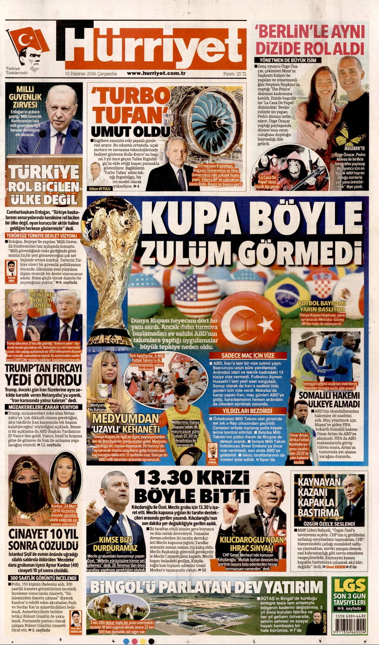 HÜRRİYET gazetesinin 10 Haziran 2026 tarihli birinci sayfası
