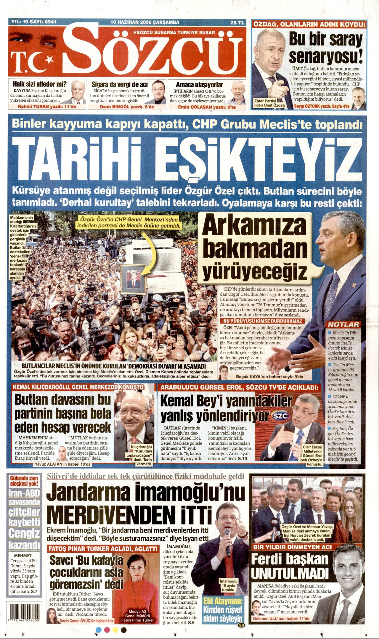 SÖZCÜ gazetesinin 10 Haziran 2026 tarihli birinci sayfası