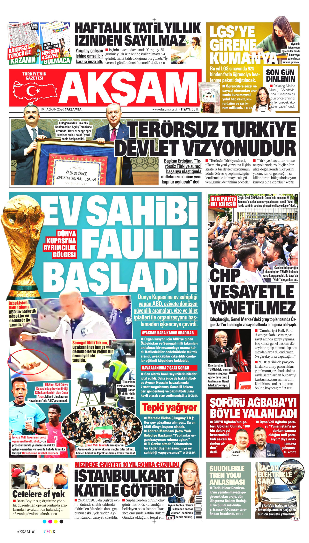AKŞAM gazetesinin 10 Haziran 2026 tarihli birinci sayfası