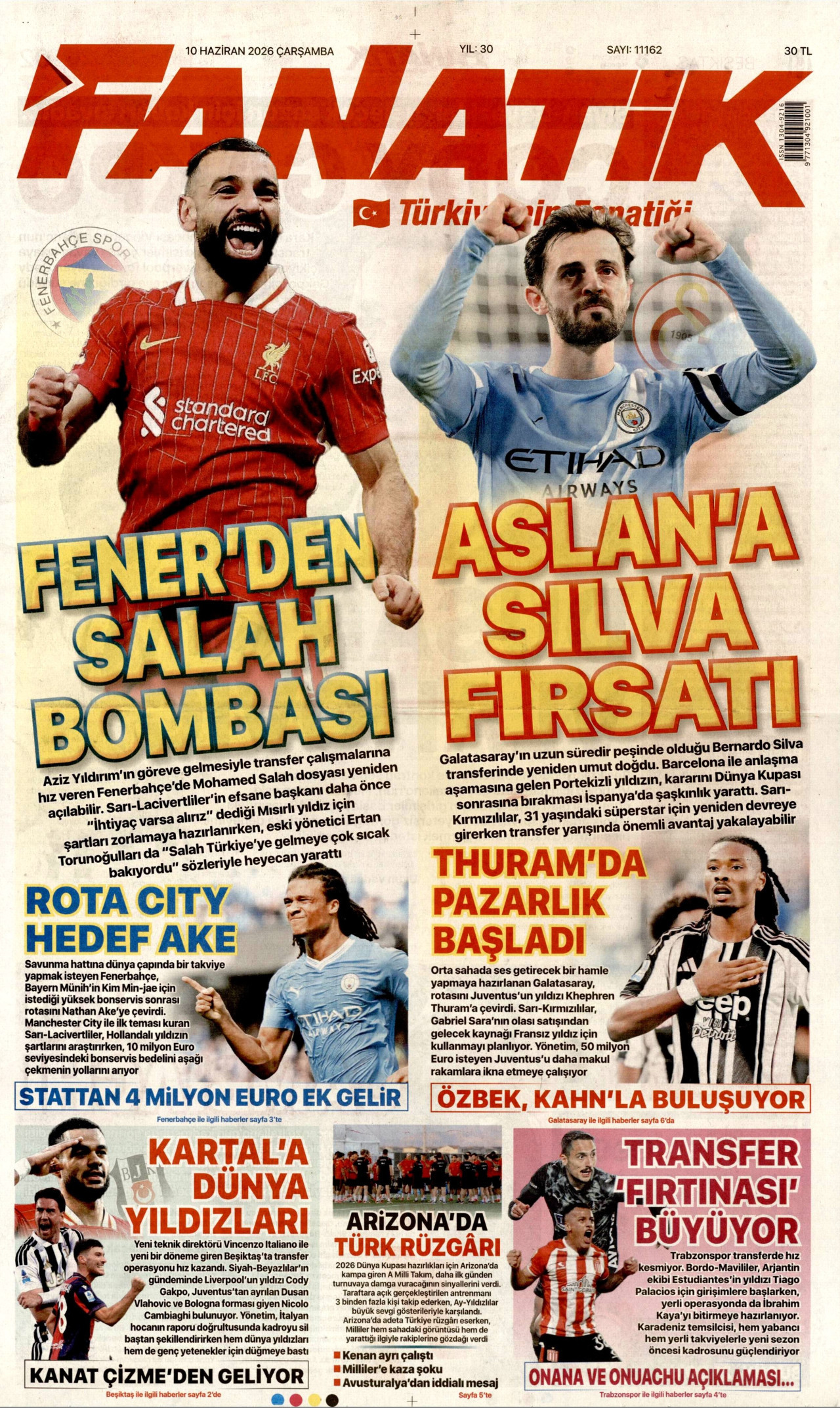 FANATİK gazetesinin 10 Haziran 2026 tarihli birinci sayfası