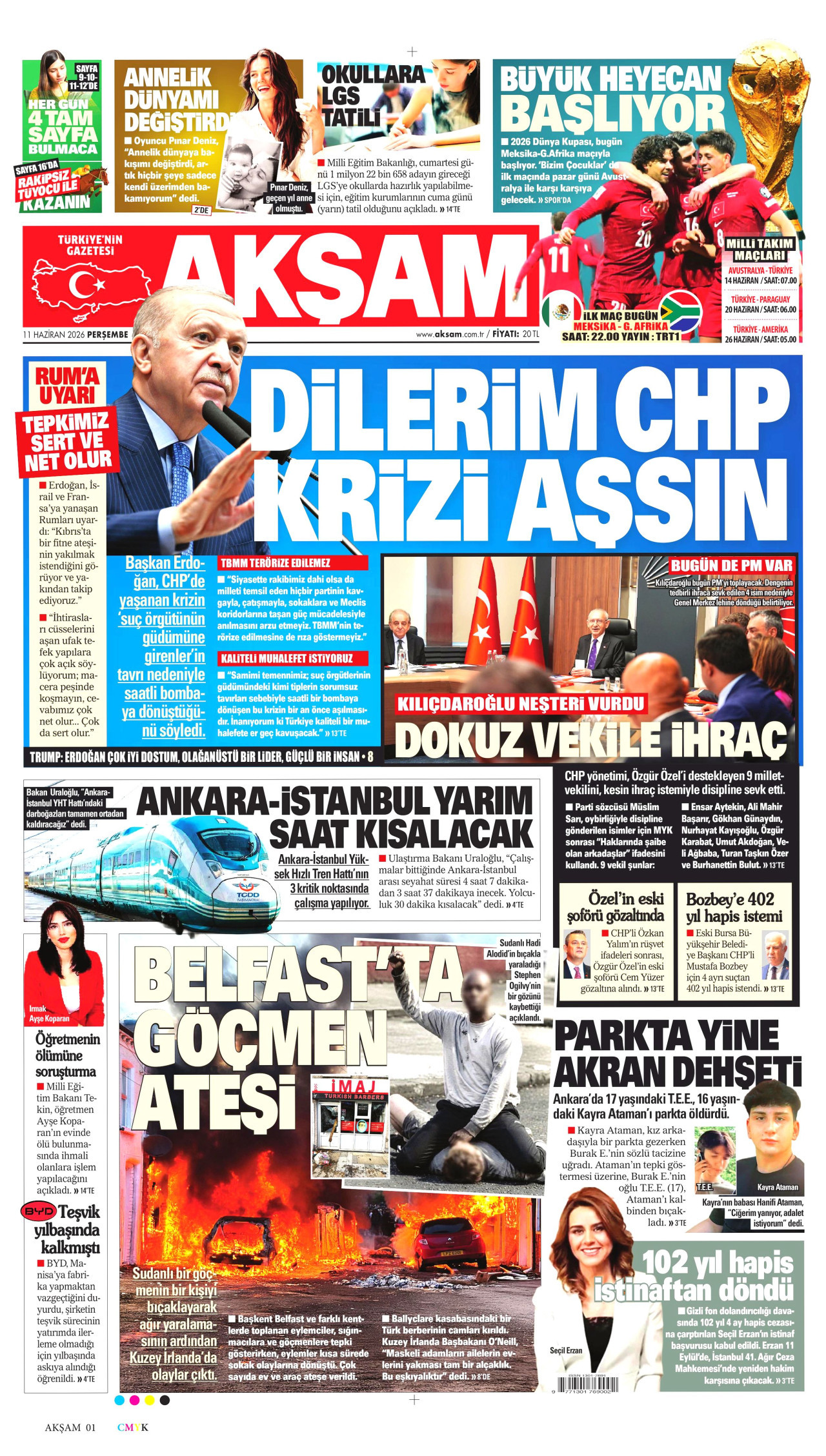 AKŞAM gazetesinin 11 Haziran 2026 tarihli birinci sayfası