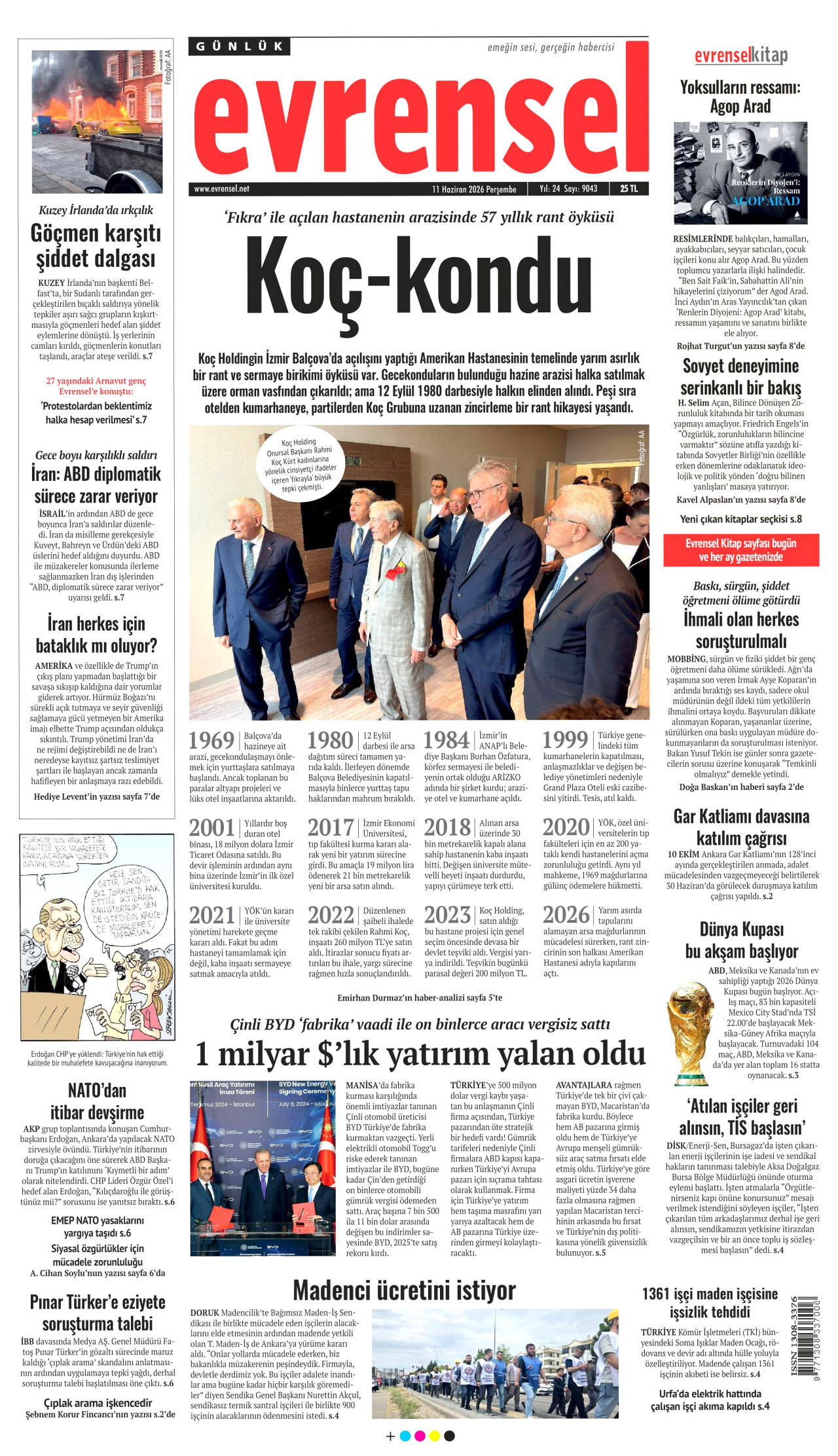 EVRENSEL gazetesinin 11 Haziran 2026 tarihli birinci sayfası