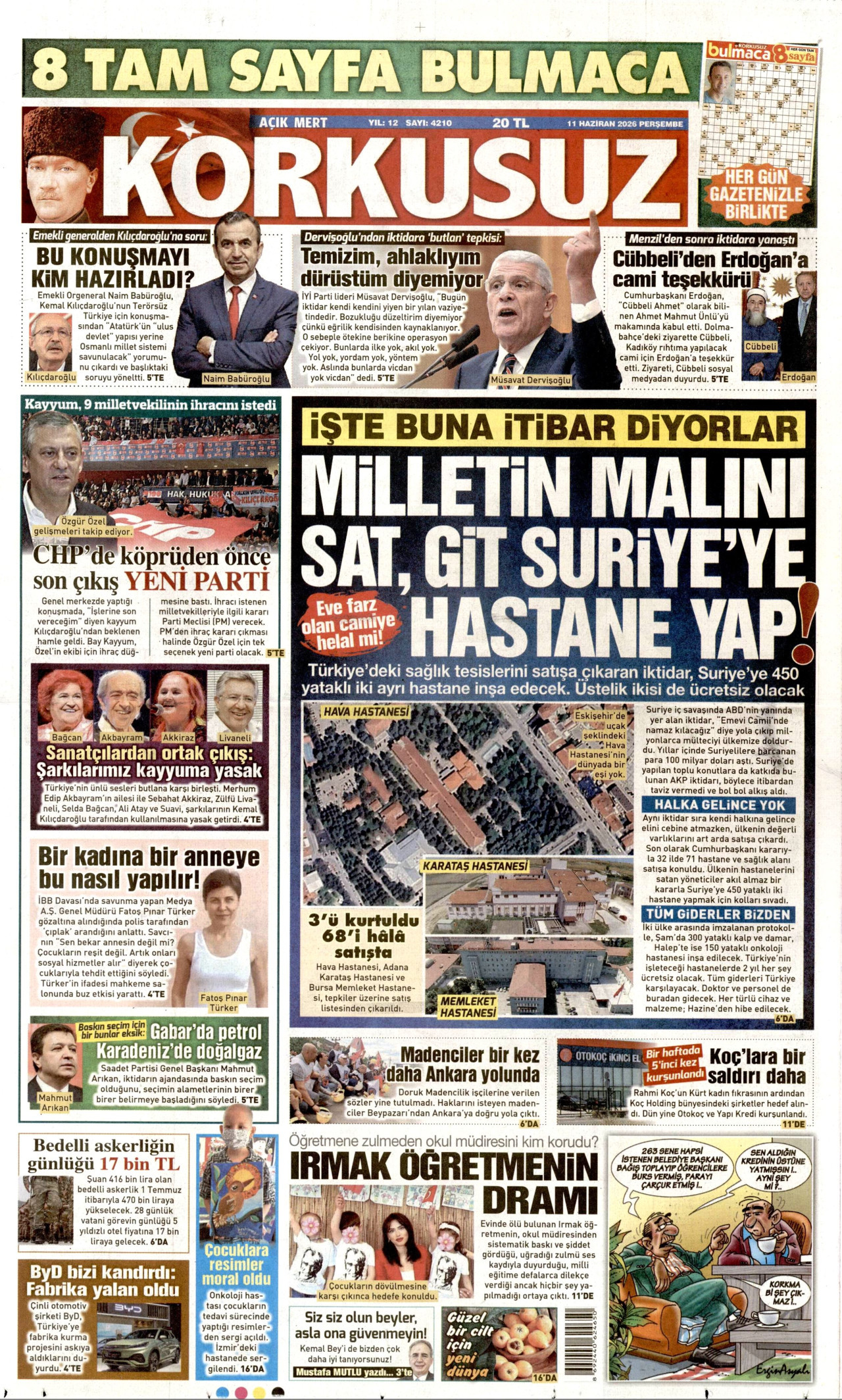 KORKUSUZ gazetesinin 11 Haziran 2026 tarihli birinci sayfası