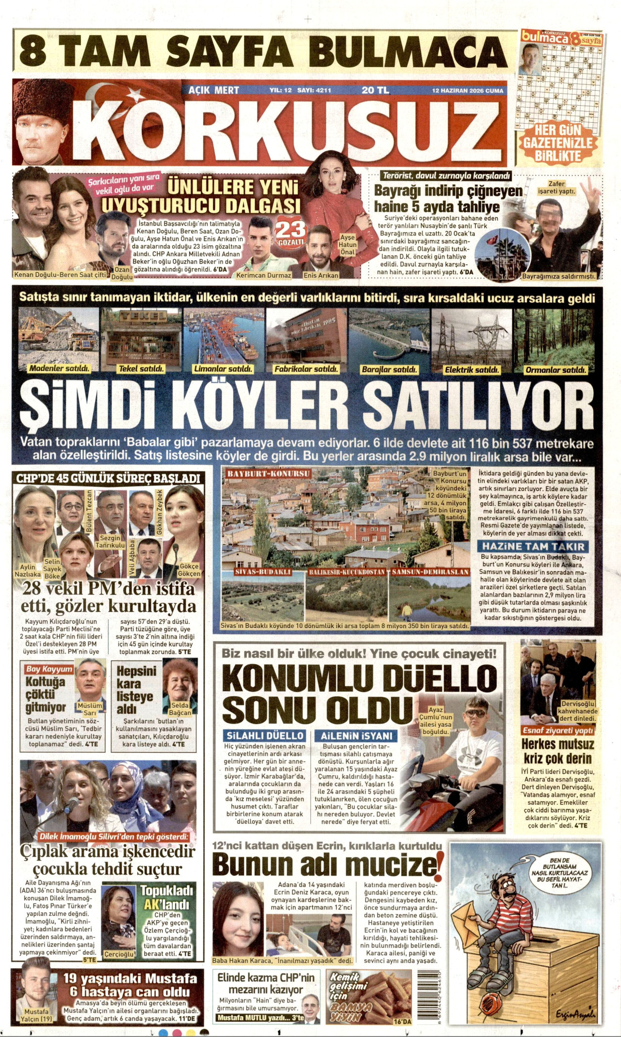 KORKUSUZ gazetesinin 12 Haziran 2026 tarihli birinci sayfası