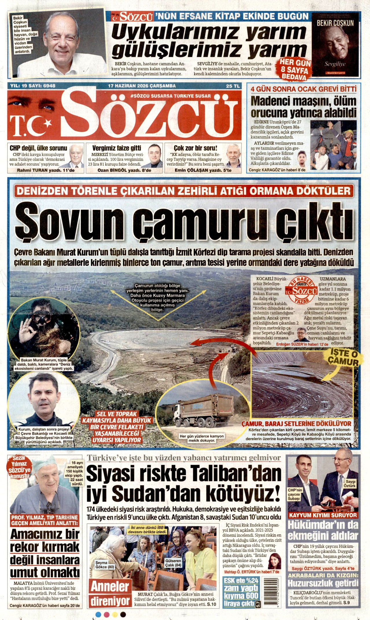 SÖZCÜ gazetesinin 17 Haziran 2026 tarihli birinci sayfası