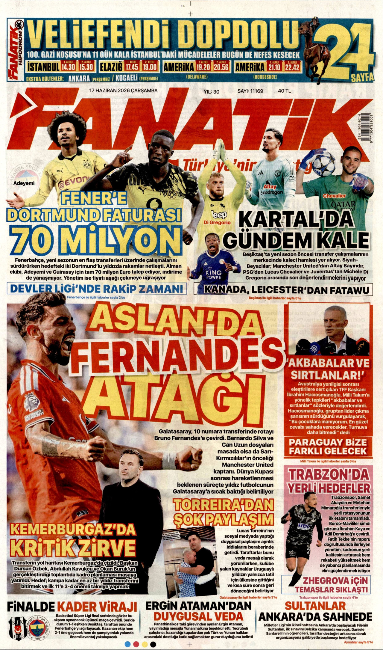 FANATİK gazetesinin 17 Haziran 2026 tarihli birinci sayfası