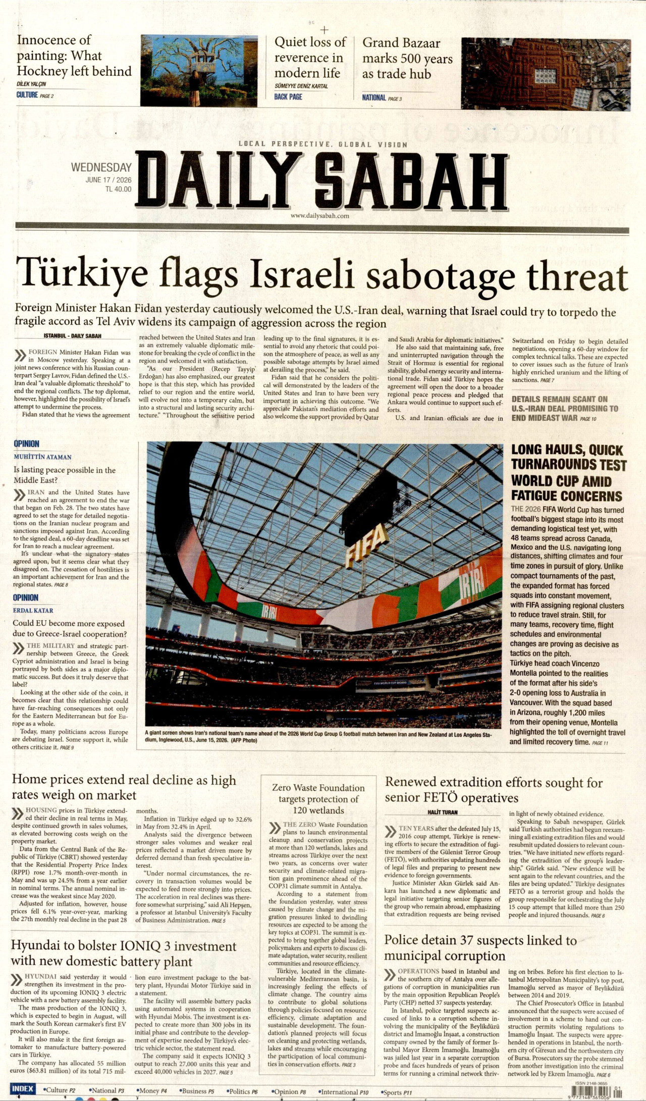 DAİLY SABAH gazetesinin 17 Haziran 2026 tarihli birinci sayfası