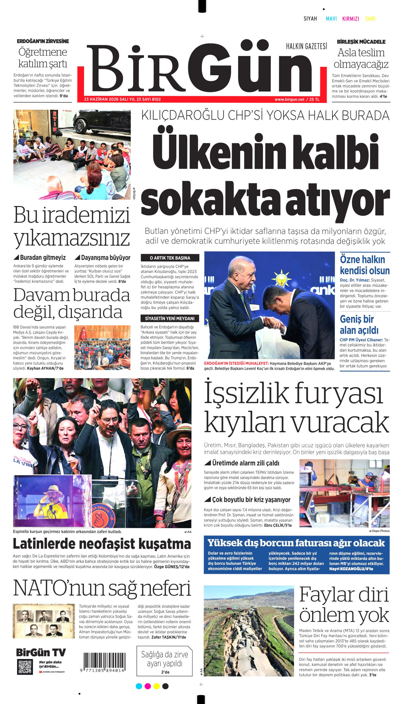 BİRGÜN gazetesinin 23 Haziran 2026 tarihli birinci sayfası