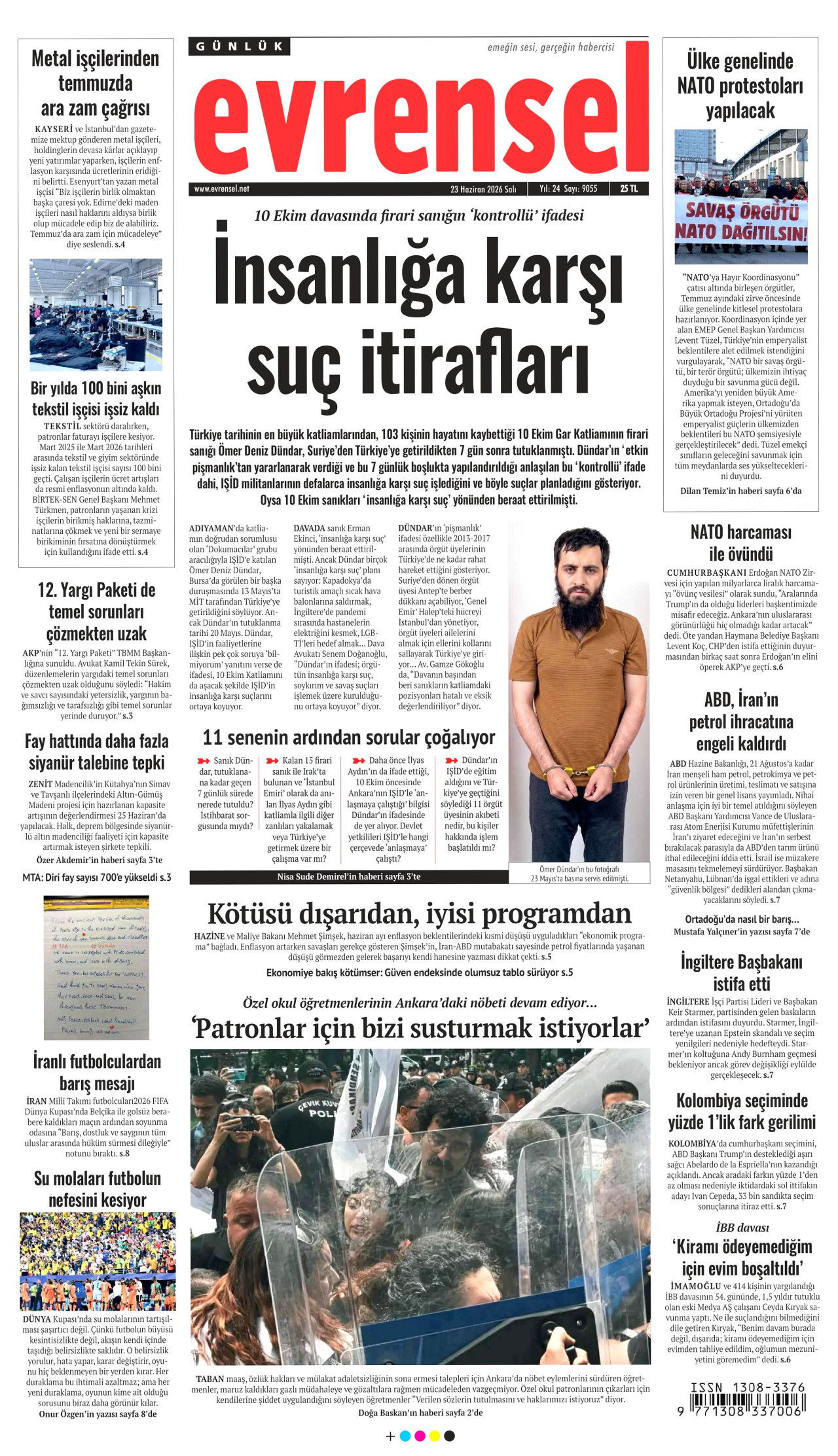 EVRENSEL gazetesinin 23 Haziran 2026 tarihli birinci sayfası