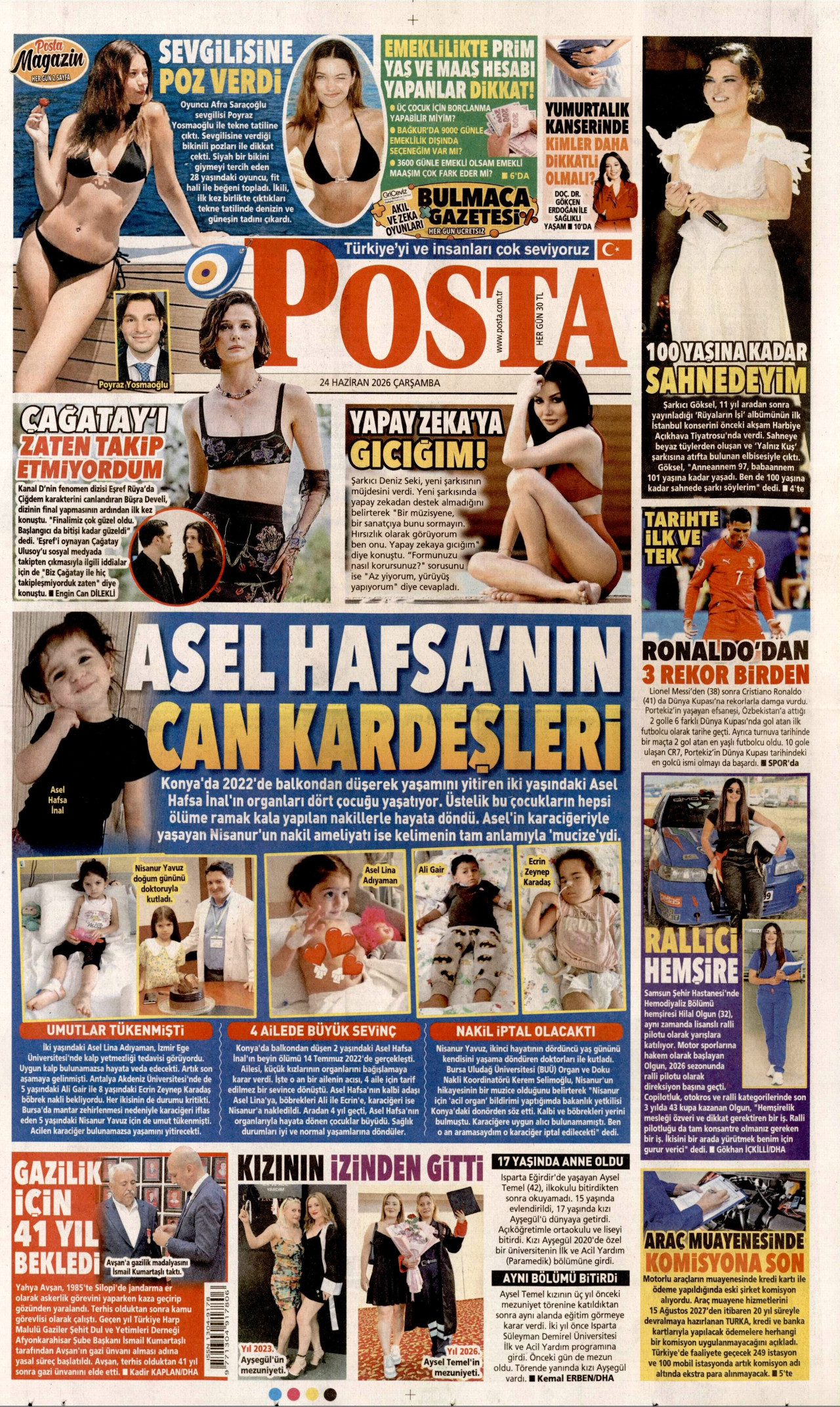 POSTA gazetesinin 24 Haziran 2026 tarihli birinci sayfası