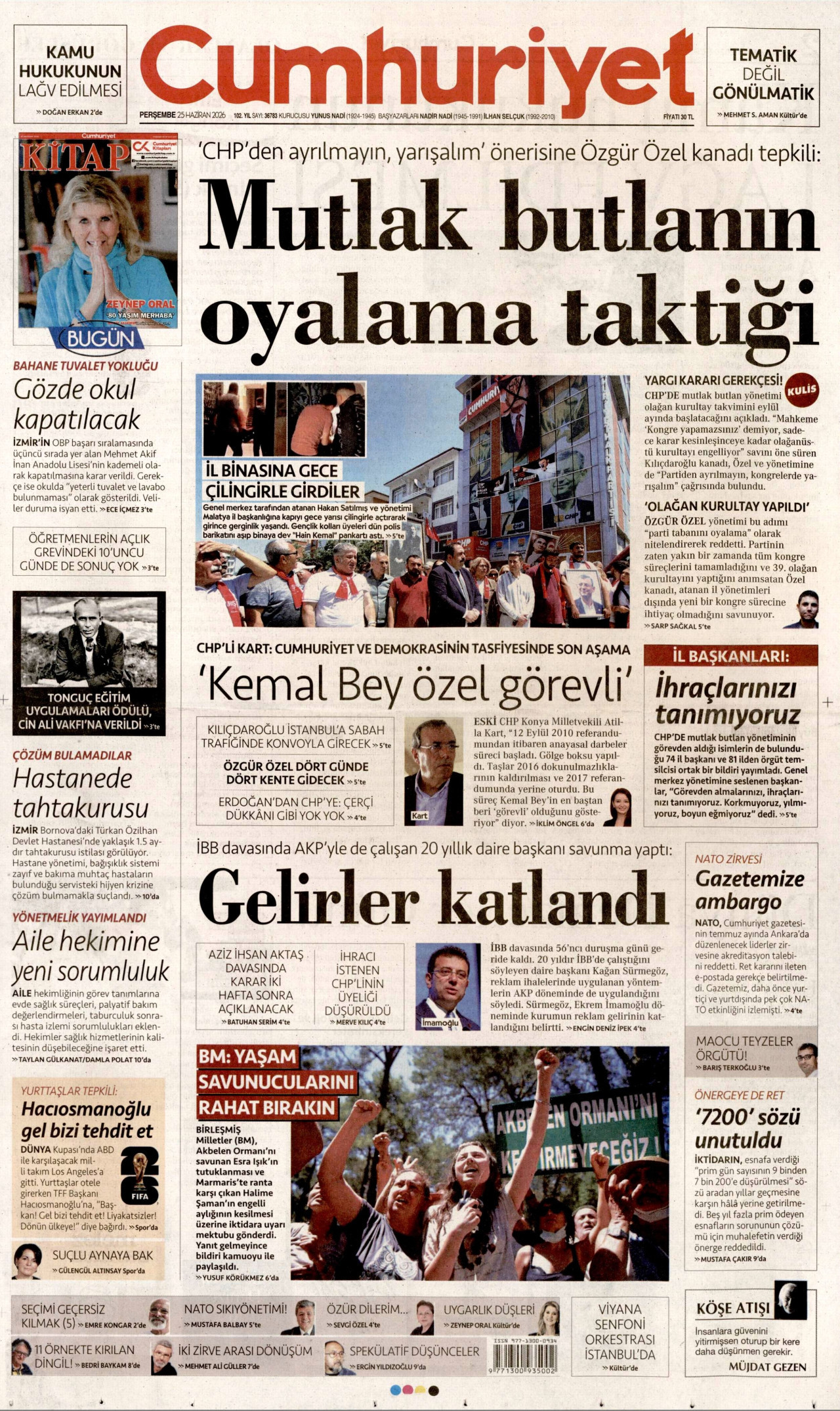 CUMHURİYET gazetesinin 25 Haziran 2026 tarihli birinci sayfası