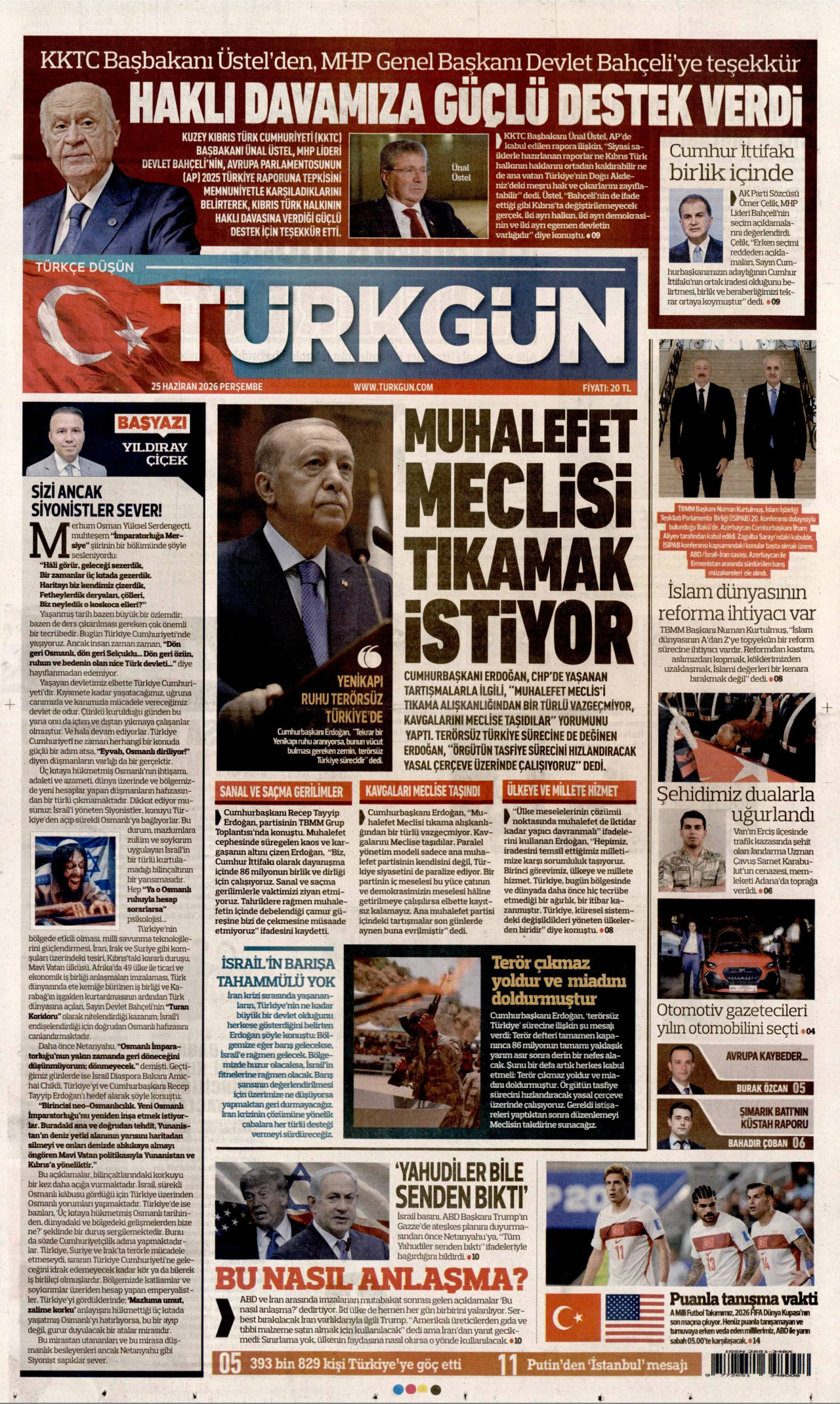 TÜRKGÜN gazetesinin 25 Haziran 2026 tarihli birinci sayfası
