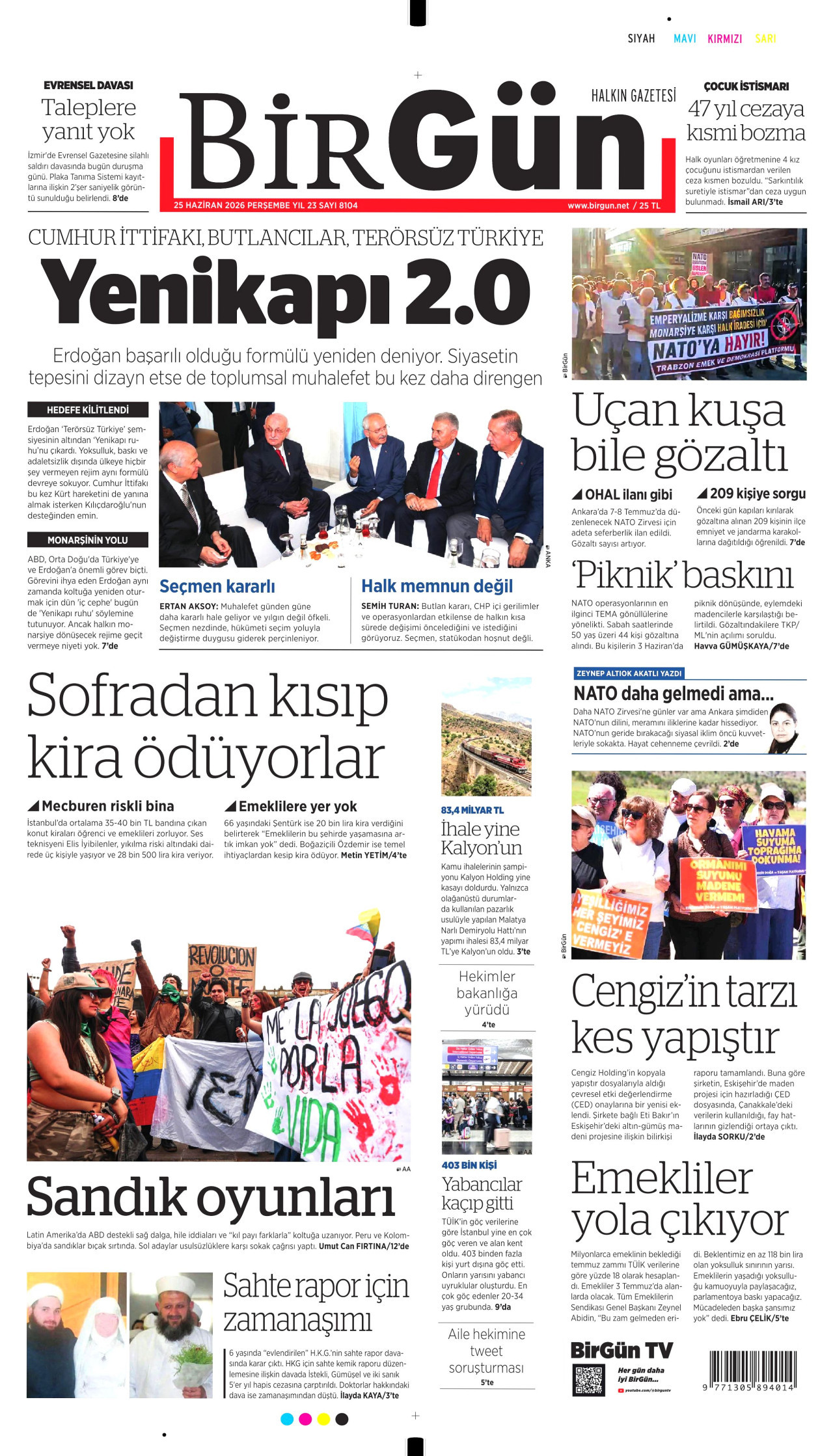 BİRGÜN gazetesinin 25 Haziran 2026 tarihli birinci sayfası