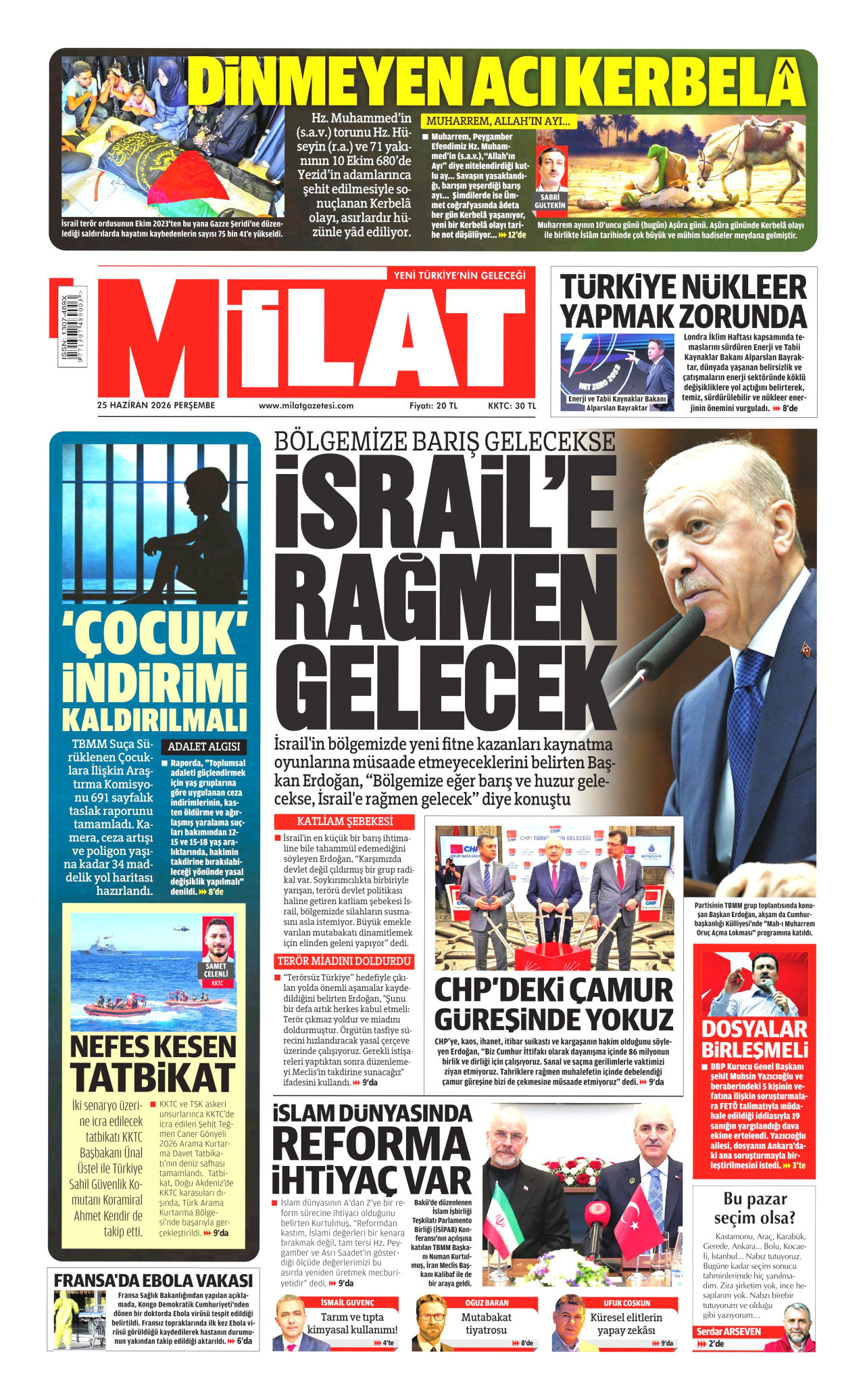 MİLAT gazetesinin 25 Haziran 2026 tarihli birinci sayfası