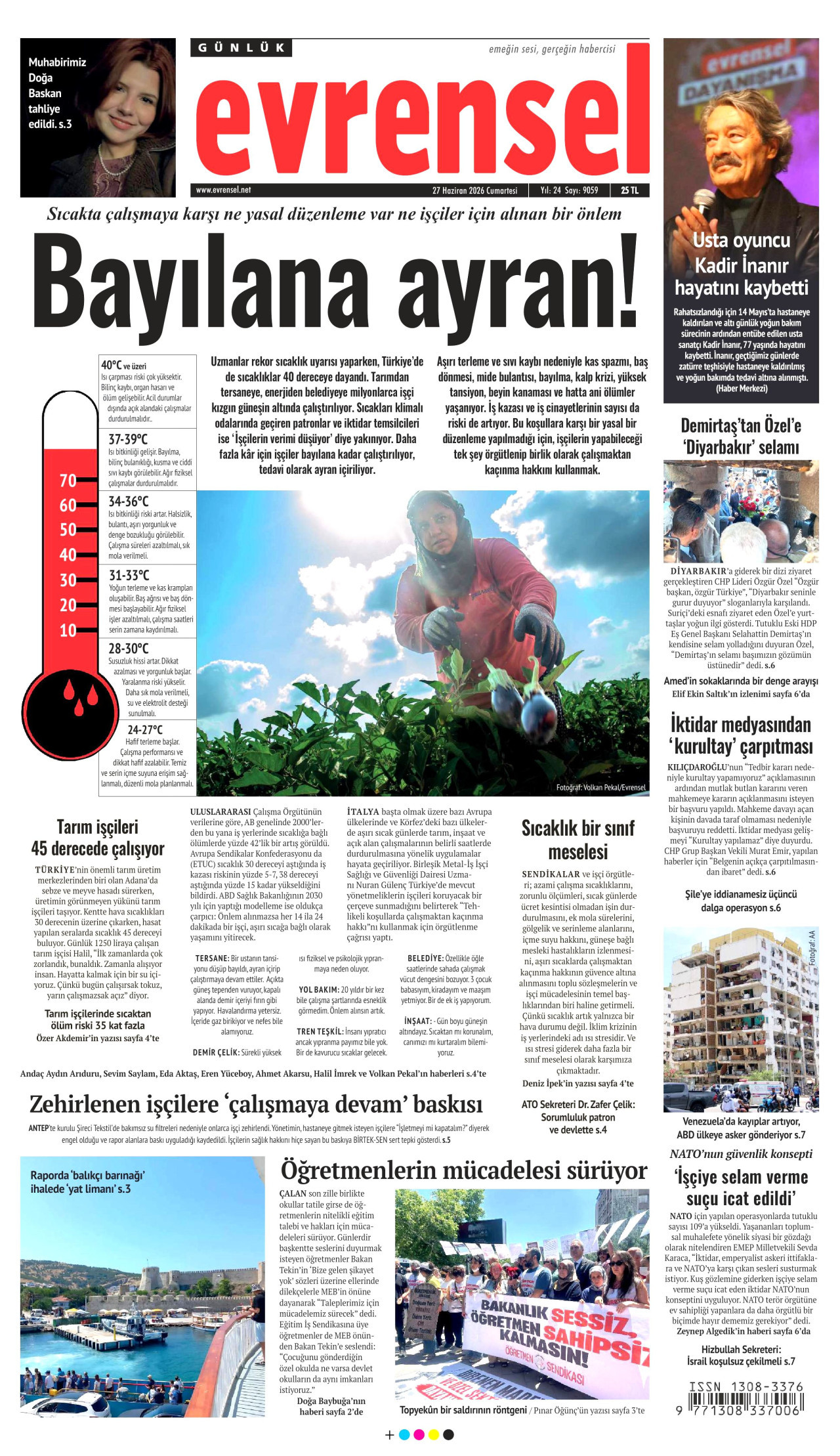 EVRENSEL gazetesinin 27 Haziran 2026 tarihli birinci sayfası