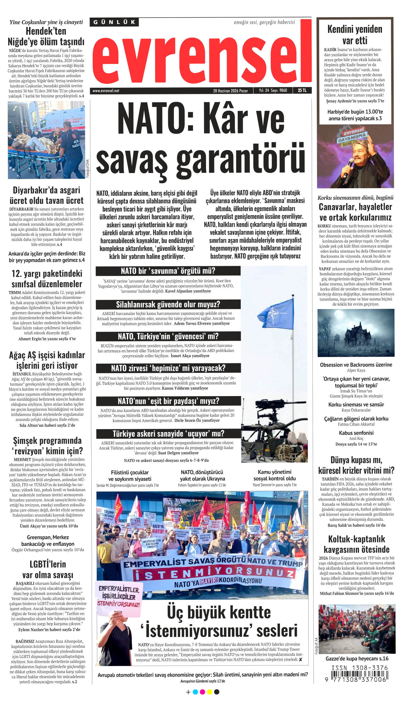 EVRENSEL gazetesinin 28 Haziran 2026 tarihli birinci sayfası