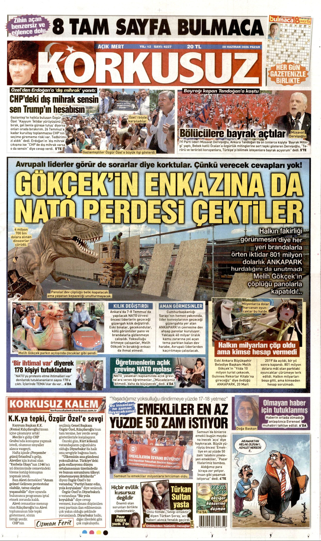 KORKUSUZ gazetesinin 28 Haziran 2026 tarihli birinci sayfası