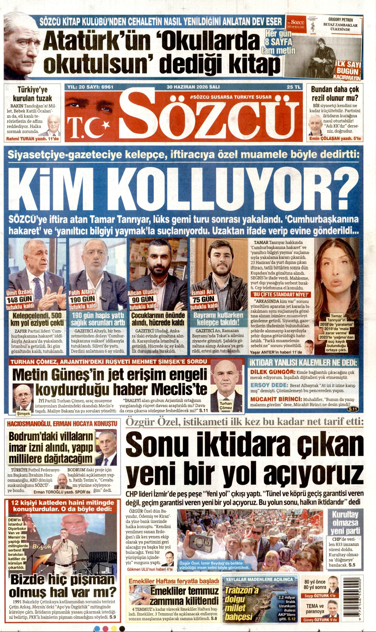 SÖZCÜ gazetesinin 30 Haziran 2026 tarihli birinci sayfası