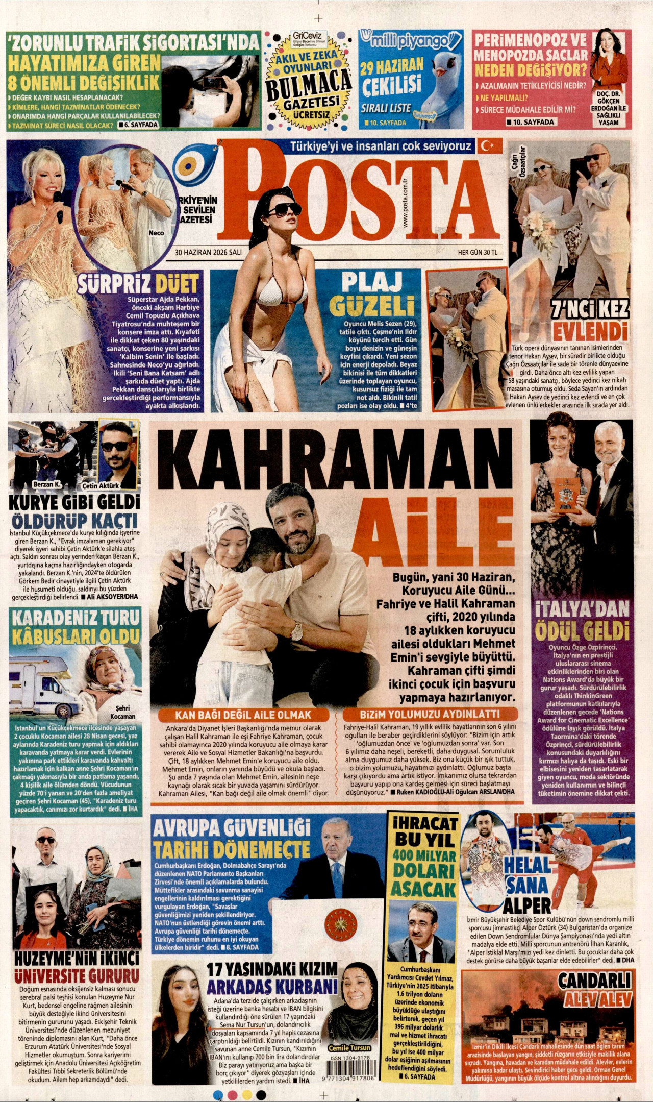 POSTA gazetesinin 30 Haziran 2026 tarihli birinci sayfası