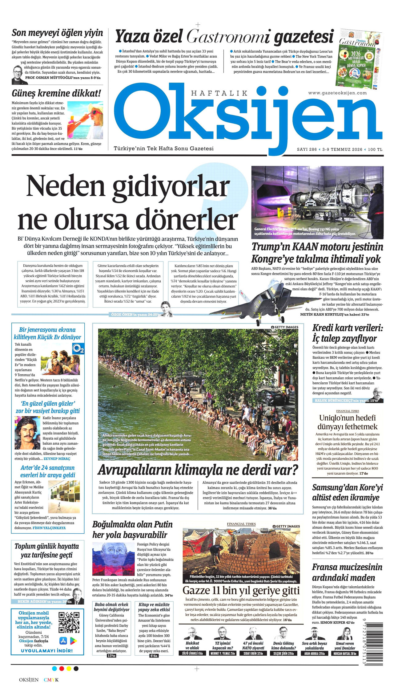 OKSİJEN gazetesinin 3 Temmuz 2026 tarihli birinci sayfası
