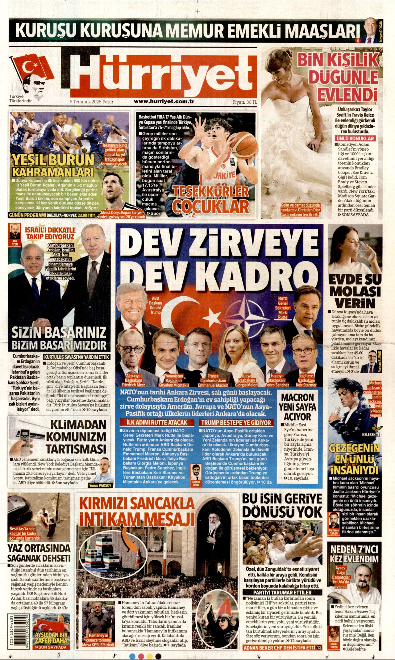 HÜRRİYET gazetesinin 5 Temmuz 2026 tarihli birinci sayfası