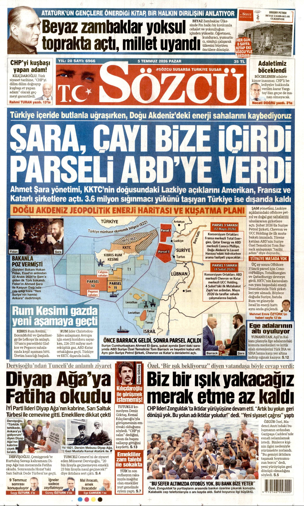 SÖZCÜ gazetesinin 5 Temmuz 2026 tarihli birinci sayfası