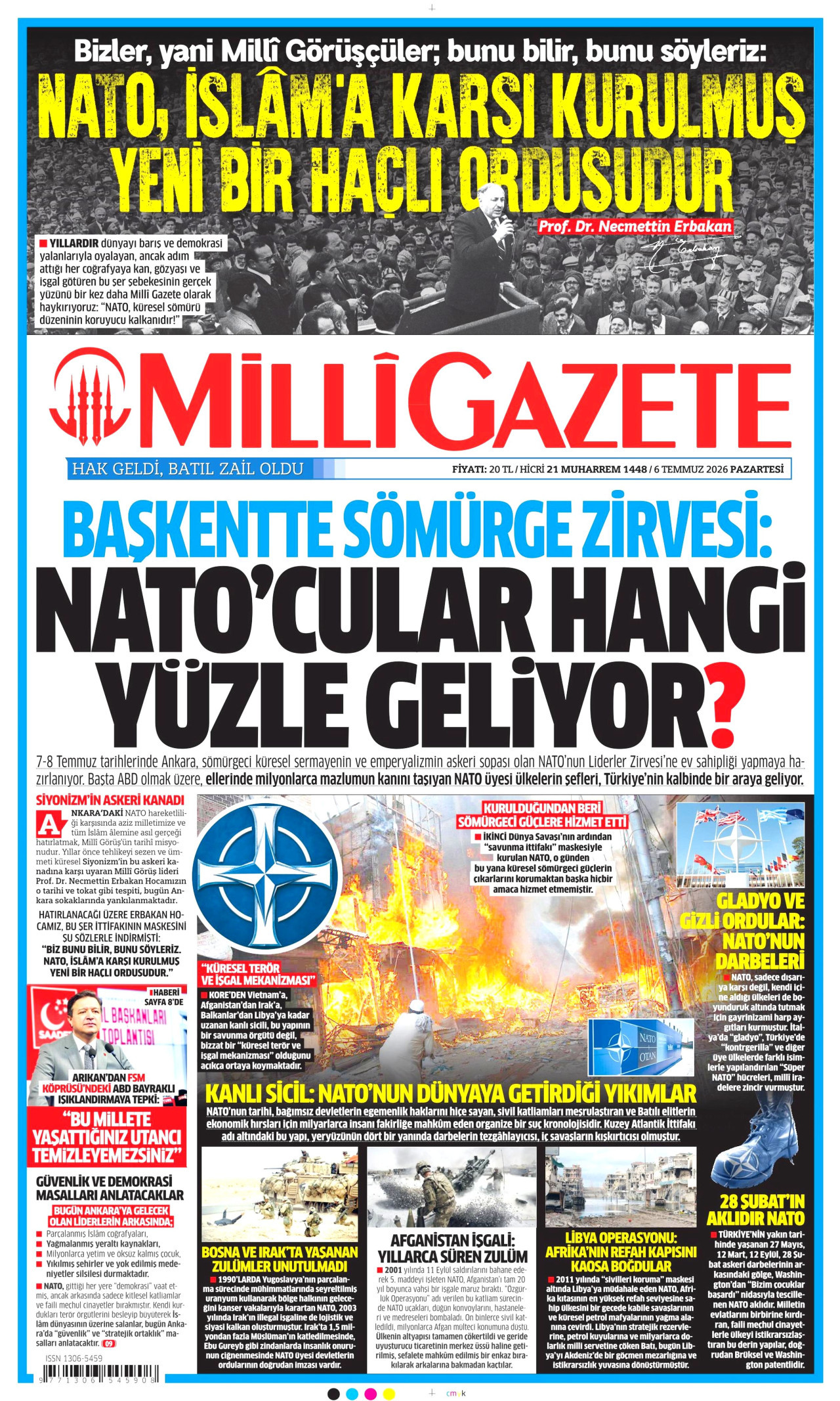 MİLLİ GAZETE gazetesinin 6 Temmuz 2026 tarihli birinci sayfası