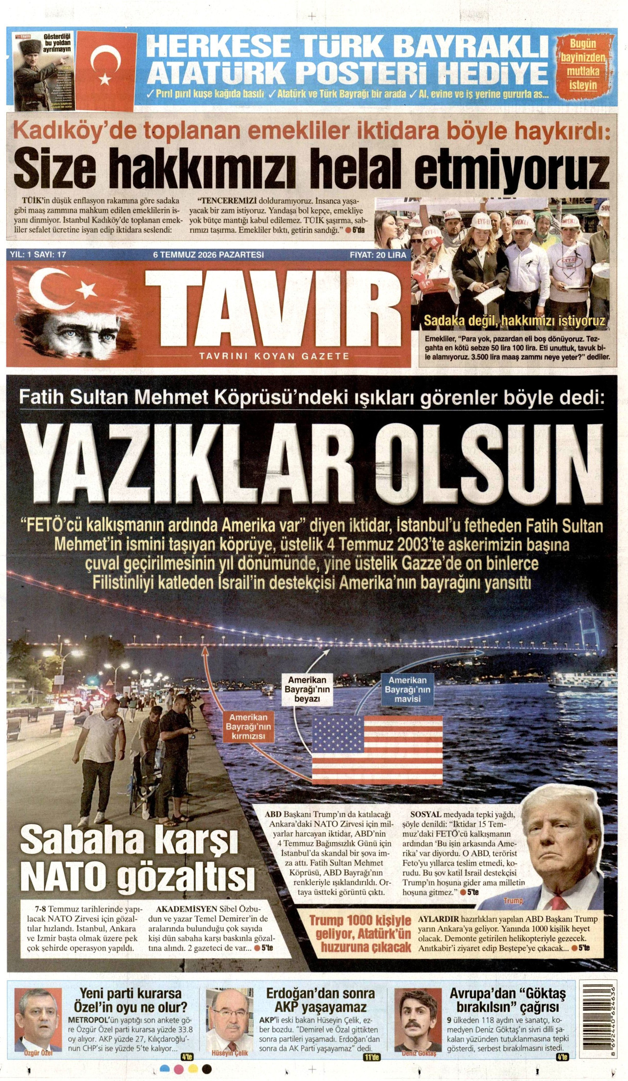 TAVIR GAZETESİ gazetesinin 6 Temmuz 2026 tarihli birinci sayfası